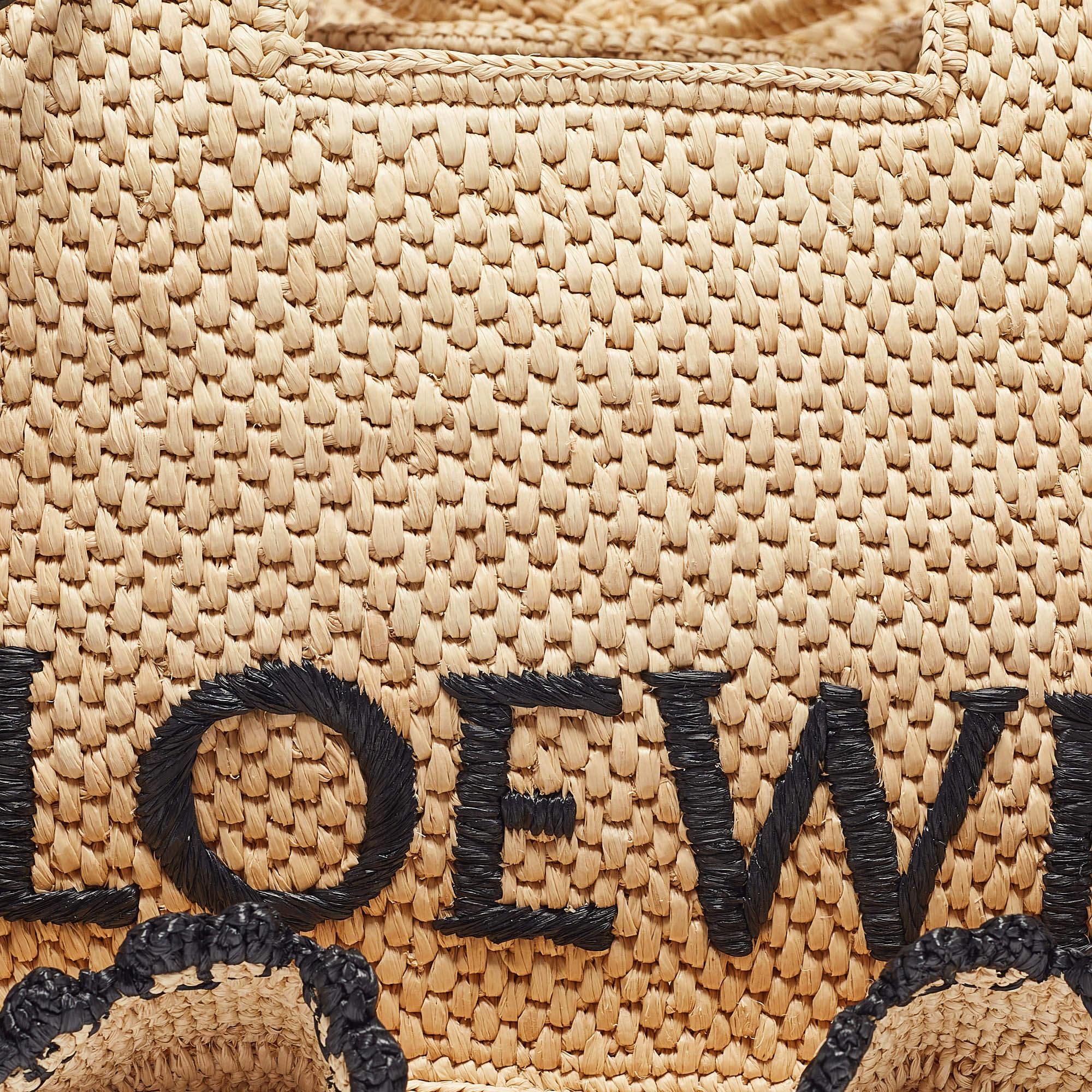 Women's Loewe x Paula's Ibiza Black/Natural Raffia Small Ruffle Tote