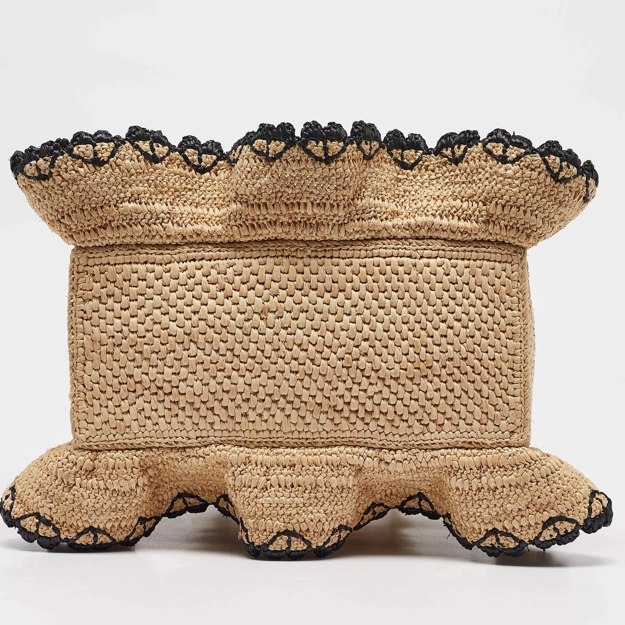 Loewe x Paula's Ibiza Black/Natural Raffia Small Ruffle Tote 2
