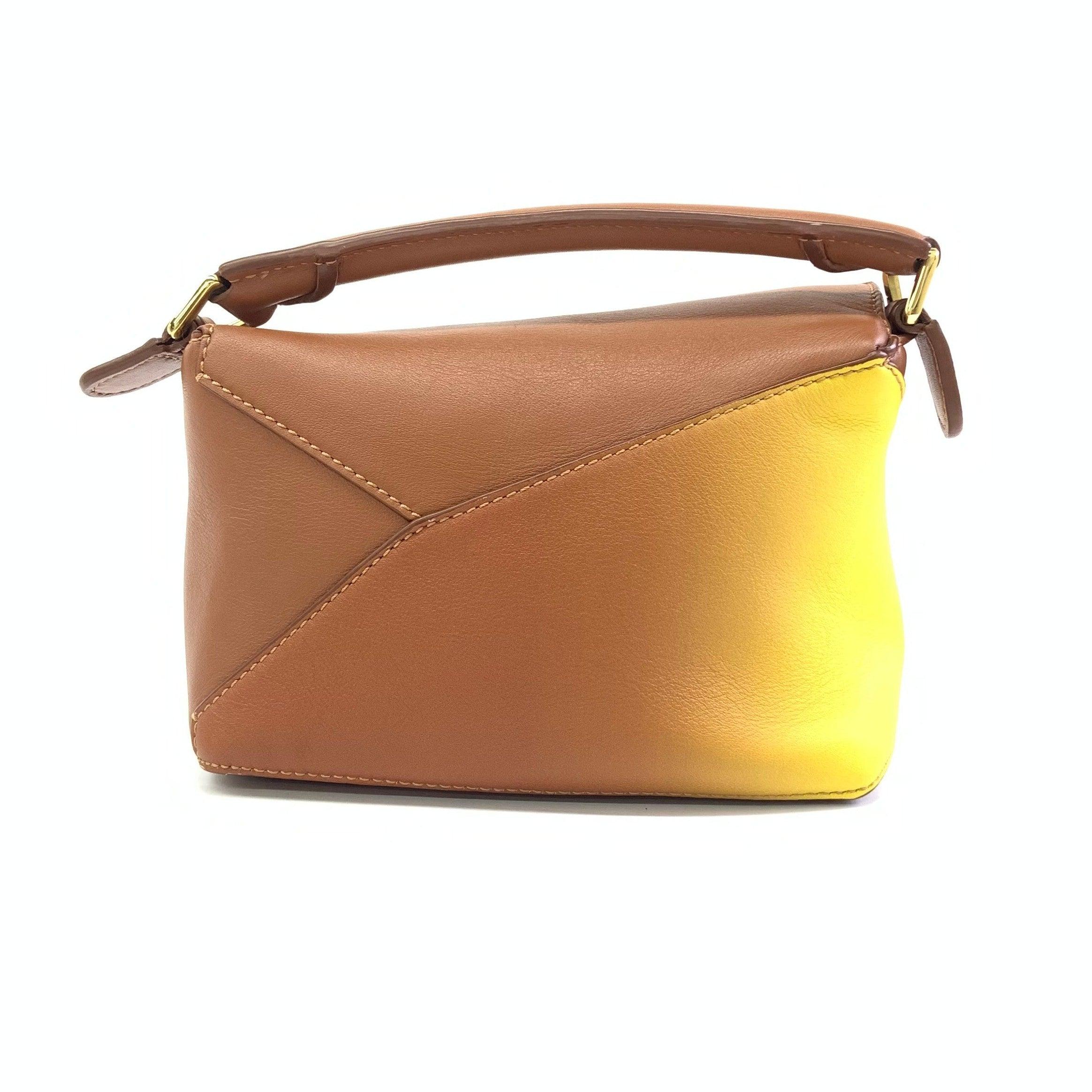 Brown Loewe x Paula's Ibiza Degrade Puzzle Edge Mini Leather Lemon & Tan Crossbody Bag For Sale
