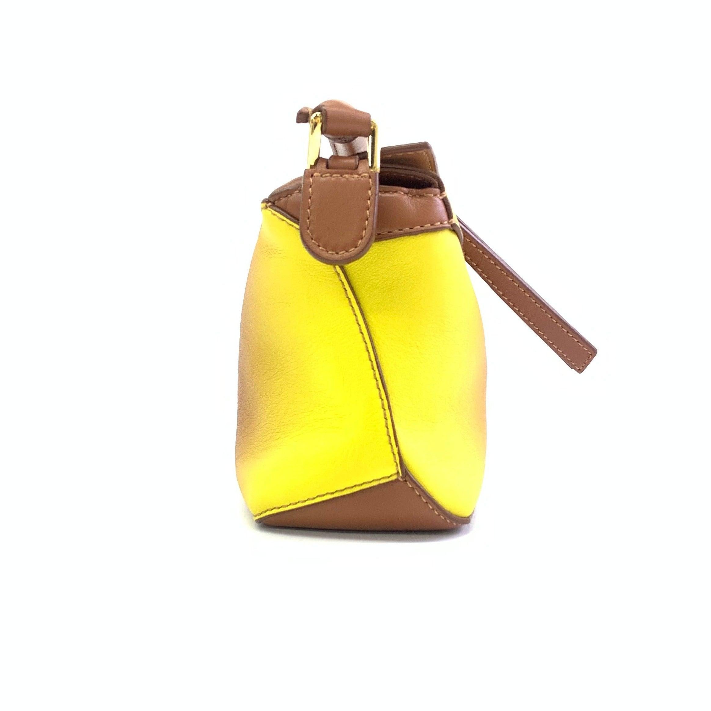 Women's Loewe x Paula's Ibiza Degrade Puzzle Edge Mini Leather Lemon & Tan Crossbody Bag For Sale
