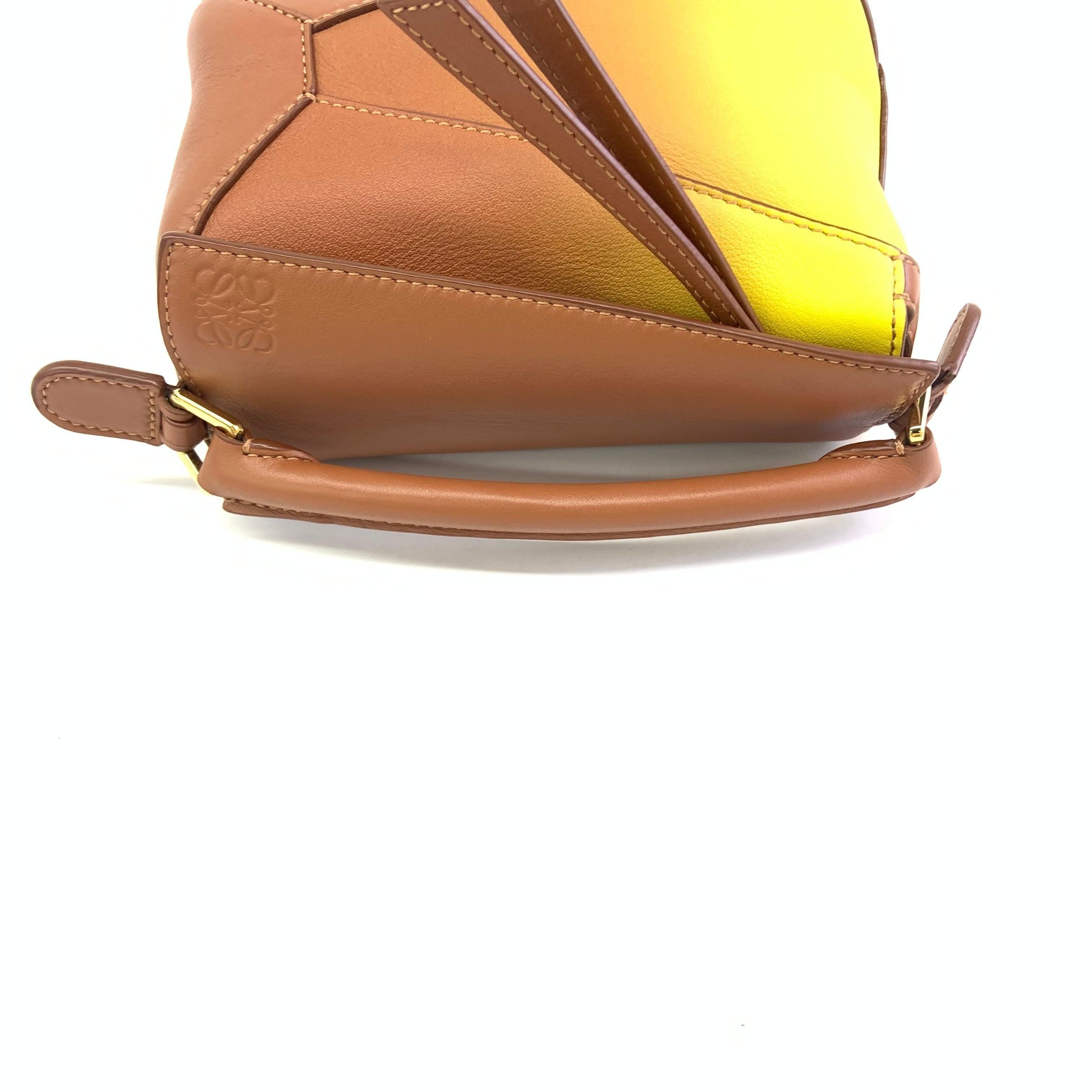 Loewe x Paula's Ibiza Degrade Puzzle Edge Mini Leather Lemon & Tan Crossbody Bag For Sale 2