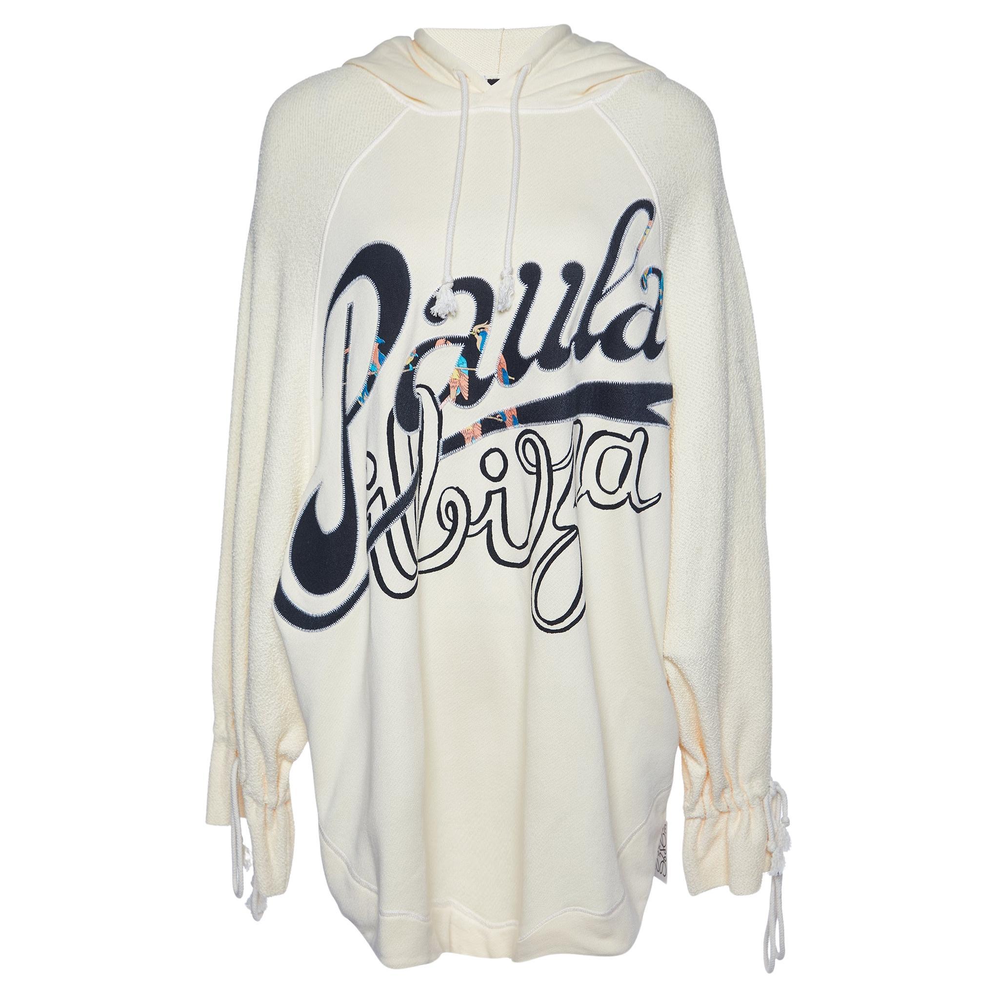 Loewe X Paula's Ibiza Ecru Parrot Logo Print Cotton Hooded Sweatshirt L For Sale