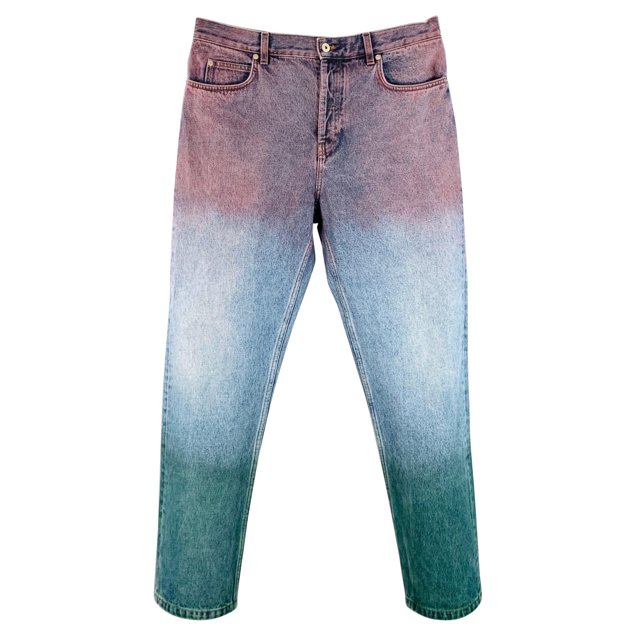 LOEWE x PAULA
S IBIZA Size 34 Blue Pink Green Dip Dyed Denim Twill Straight Jeans in vendita
