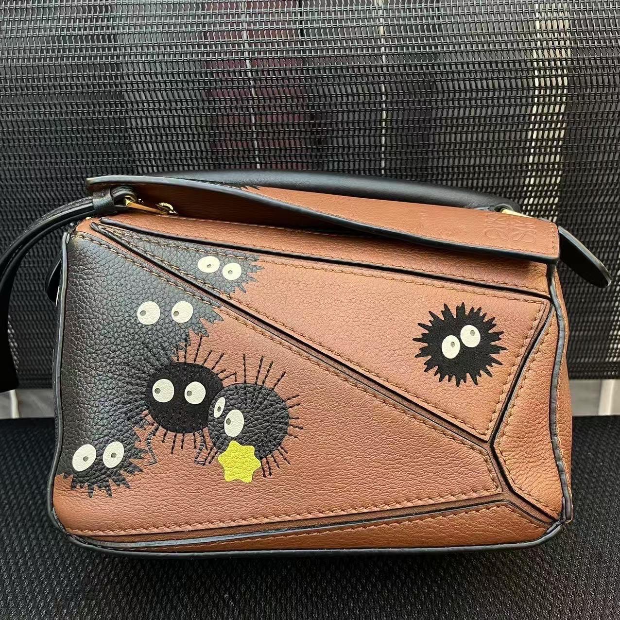 Black Loewe x Studio Ghibli Collection Susuwatari Mini Puzzle Brown Crossbody Bag For Sale