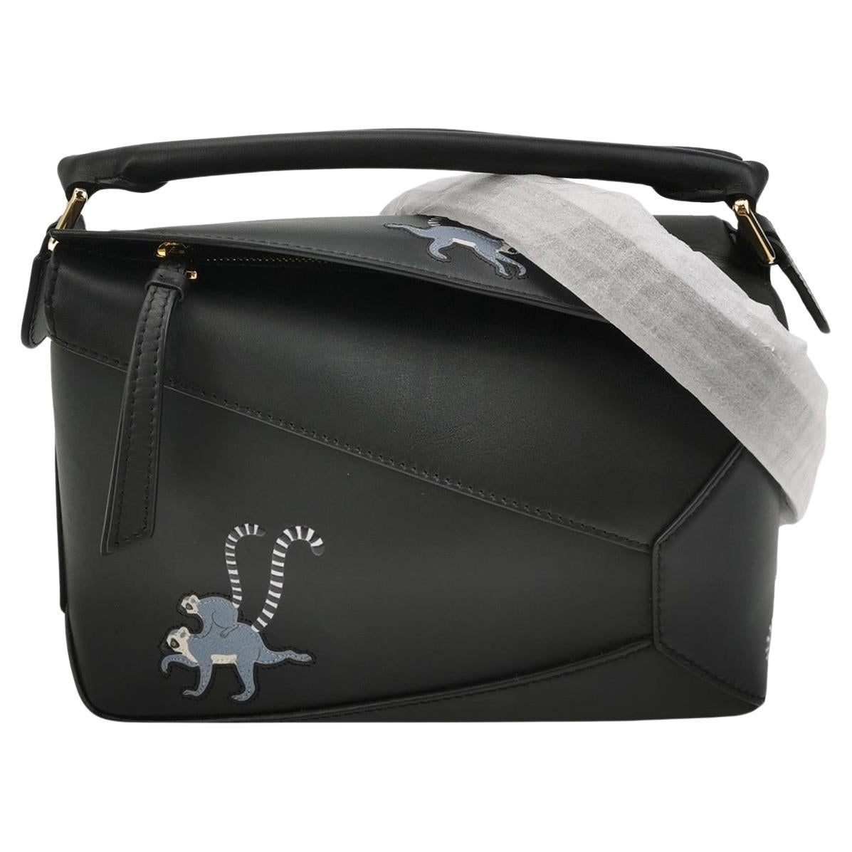 Loewe x Suna Fujita Lemur Puzzle Edge Small Black Leather Crossbody Bag