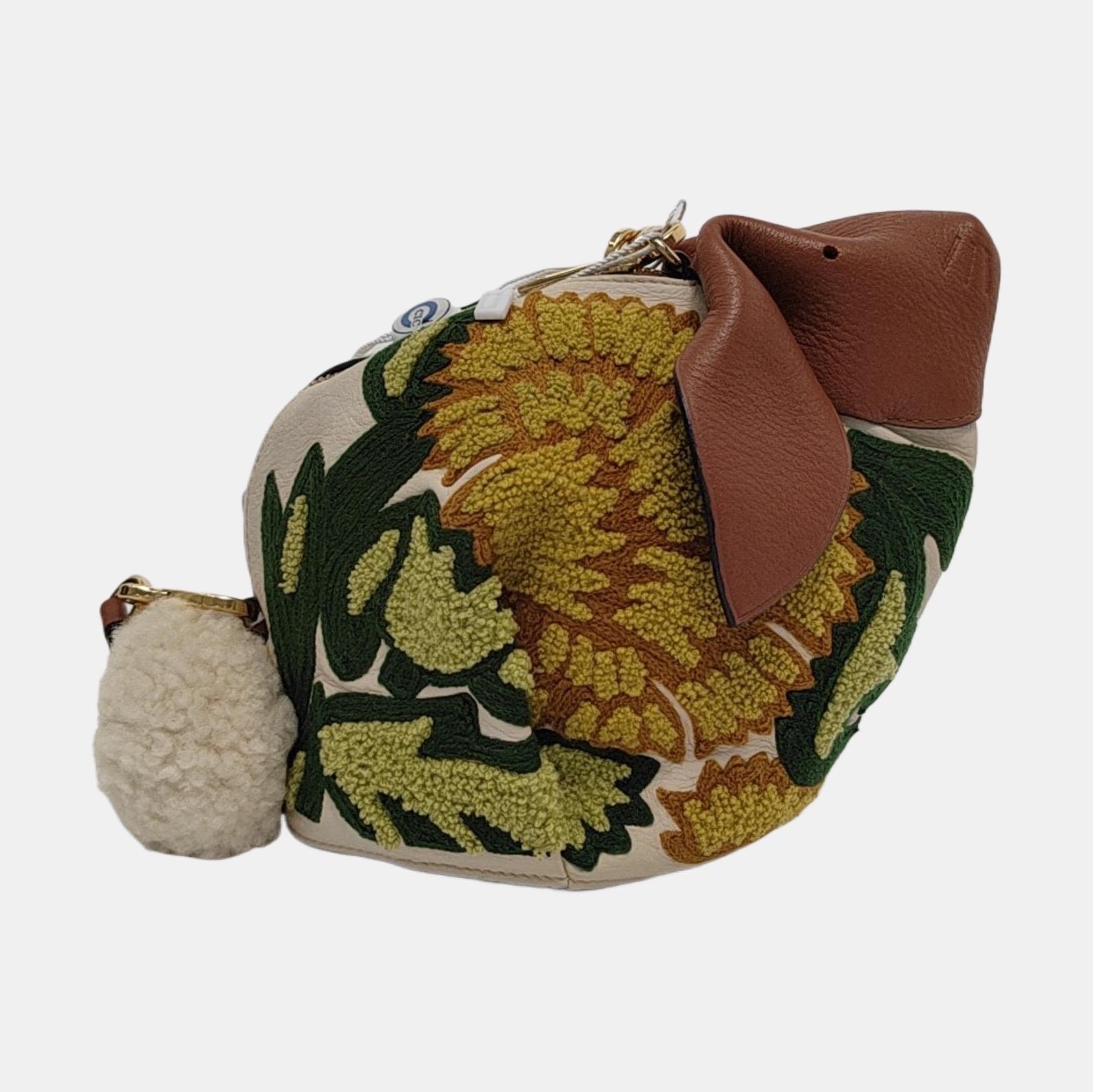Loewe x William De Morgan Bunny Floral Gestickt Braun Gelb Multicolor Kreuz im Zustand „Gut“ im Angebot in AUBERVILLIERS, FR