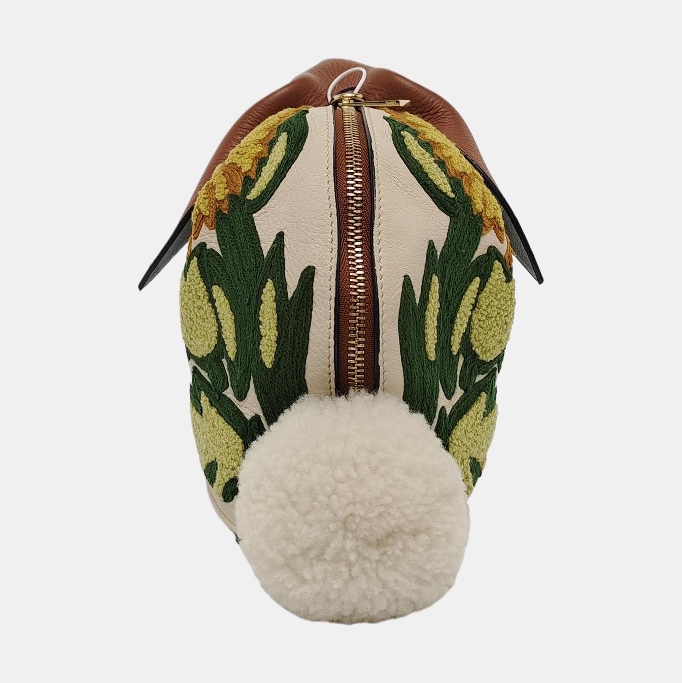 Loewe x William De Morgan Bunny Floral Gestickt Braun Gelb Multicolor Kreuz Damen im Angebot