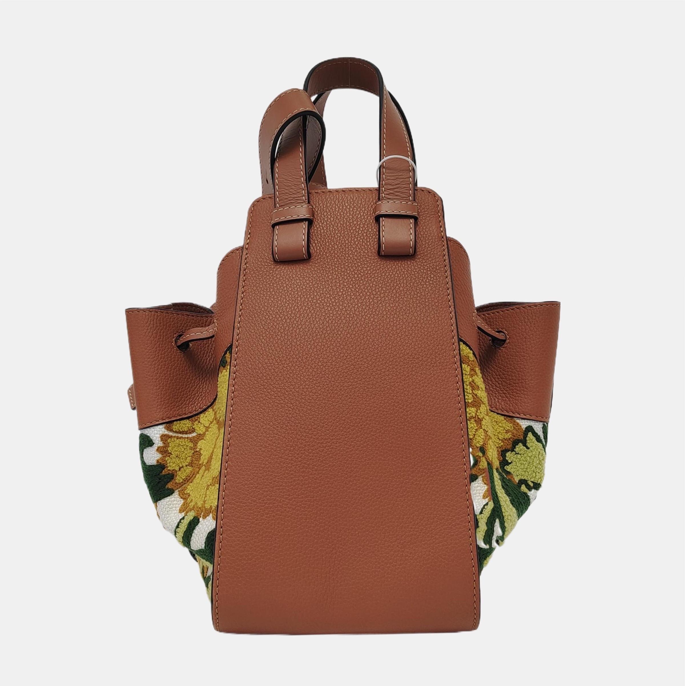 Loewe x William de Morgan Hammock Mini Tan Brown Yellow Flower Embroidery For Sale 6