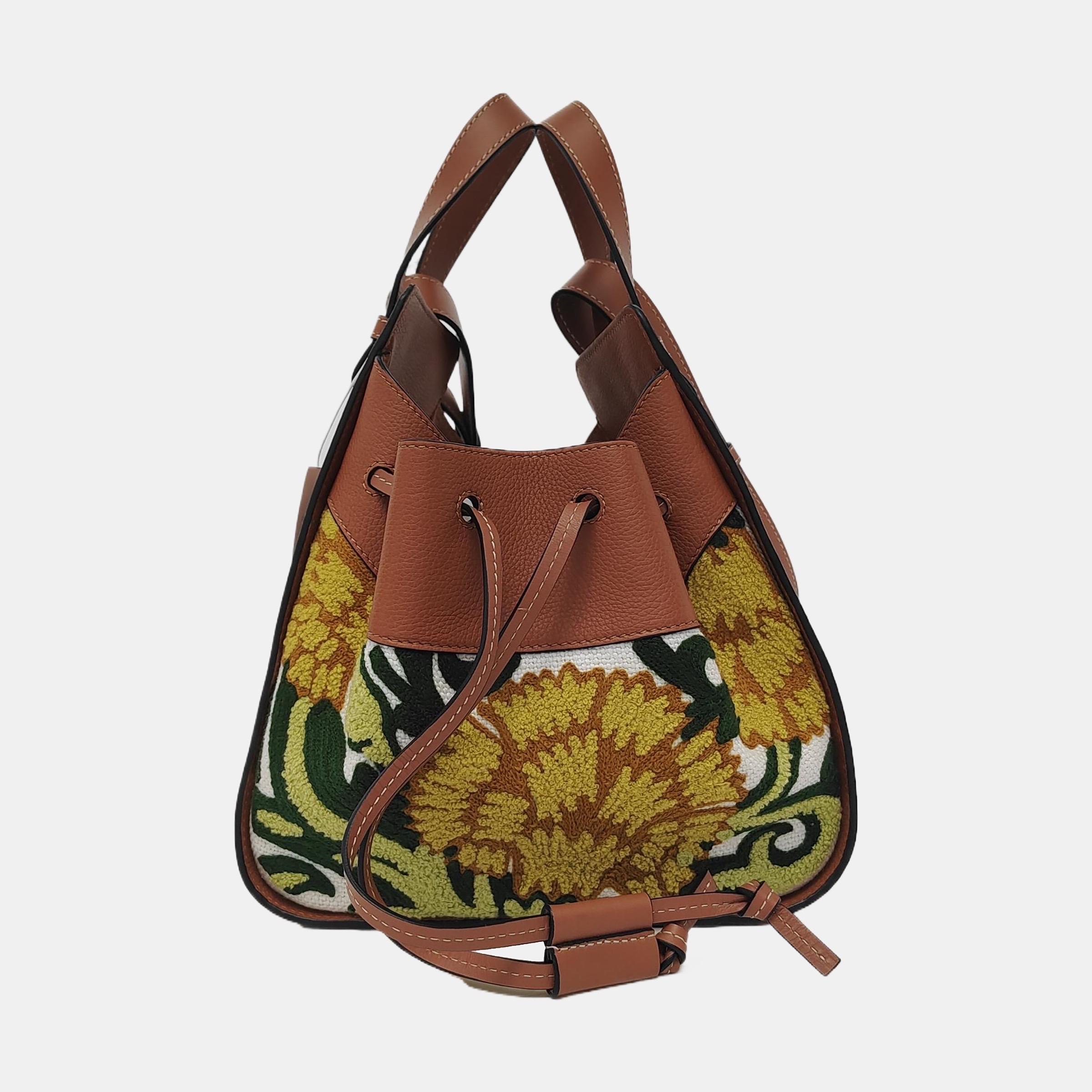 Loewe x William de Morgan Hammock Mini Tan Brown Yellow Flower Embroidery For Sale 5