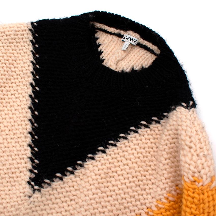 Loewe Gelb, Schwarz & Beige Chevron gestreifter Pullover in Übergröße Herren