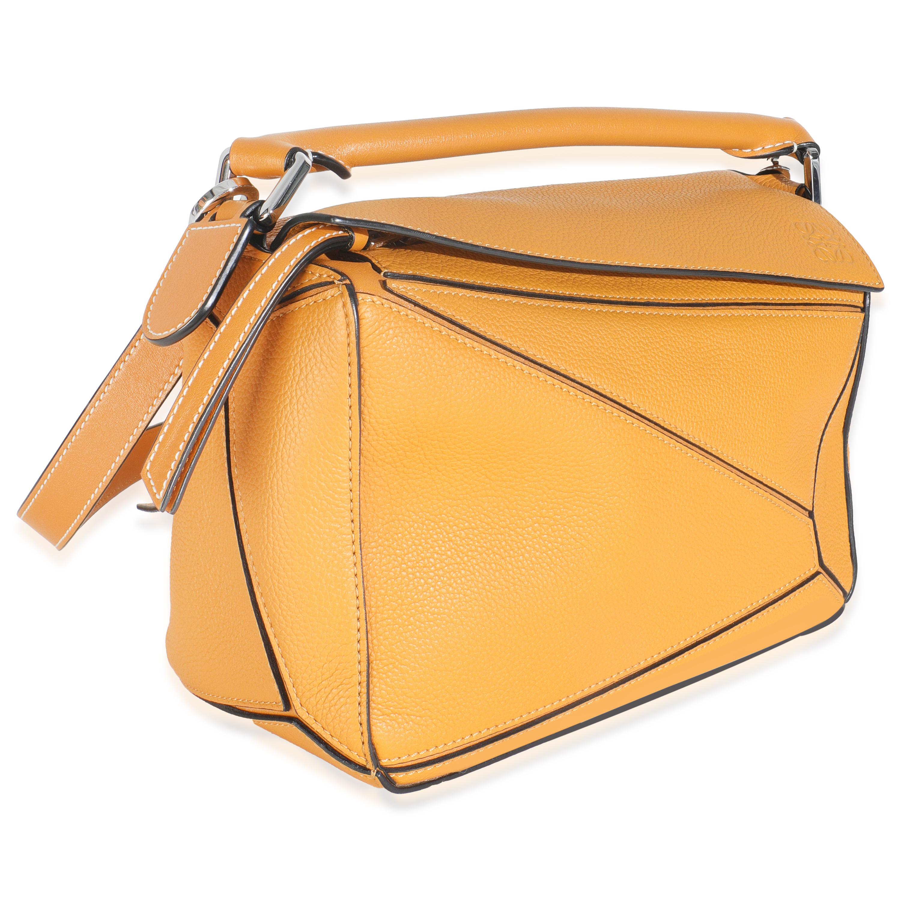 Giallo Loewe Yellow Grained Calfskin Small Puzzle Bag in vendita