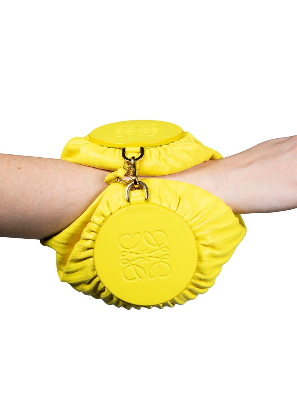 Women's Loewe Yellow Leather Convertible Logo-Debossed Bracelet Shoulder Pouch For Sale
