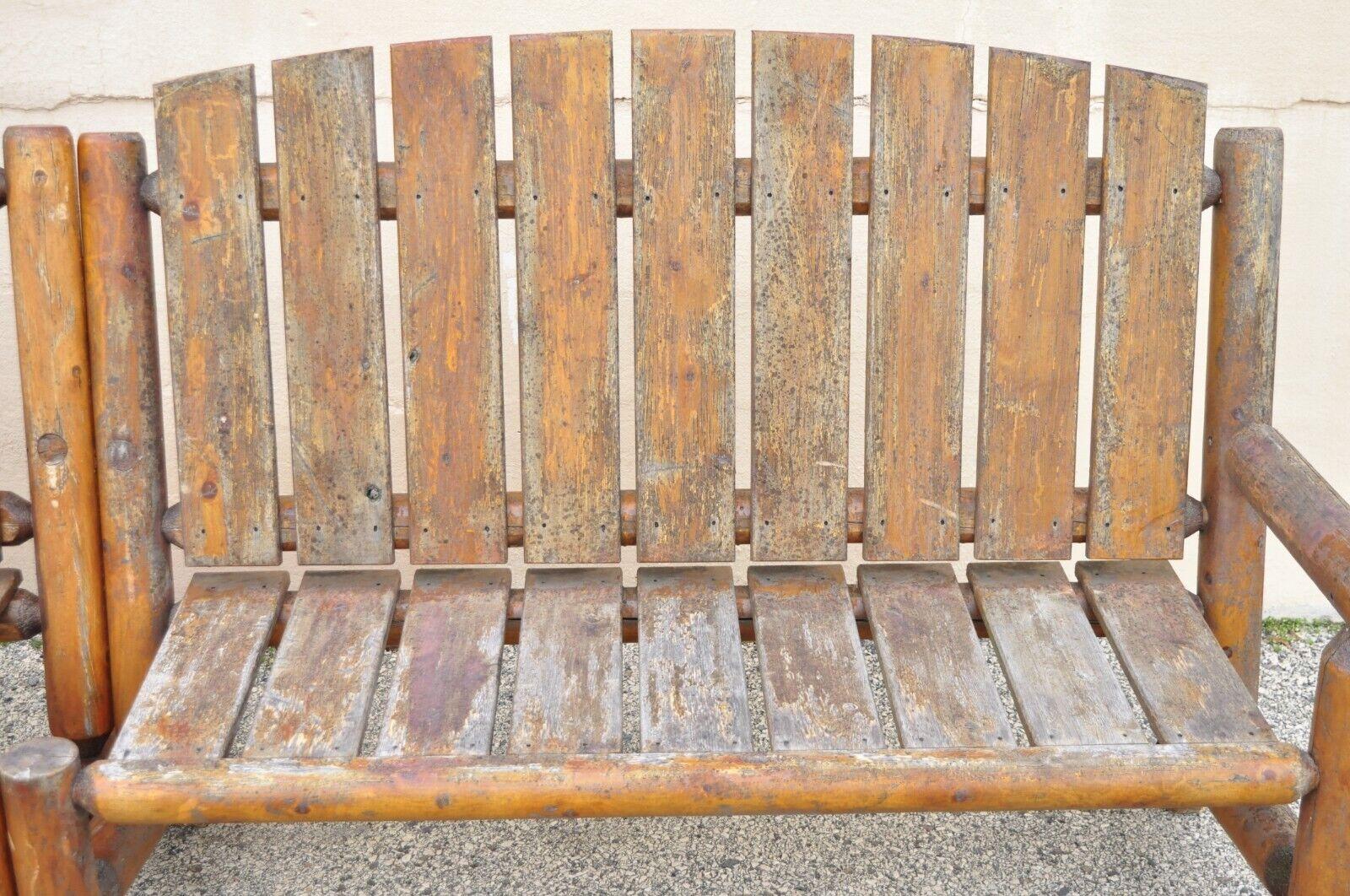 20th Century Log Cabin Primitive Adirondack Wooden Log Outdoor Bench Sofa Set, 2 Pcs For Sale