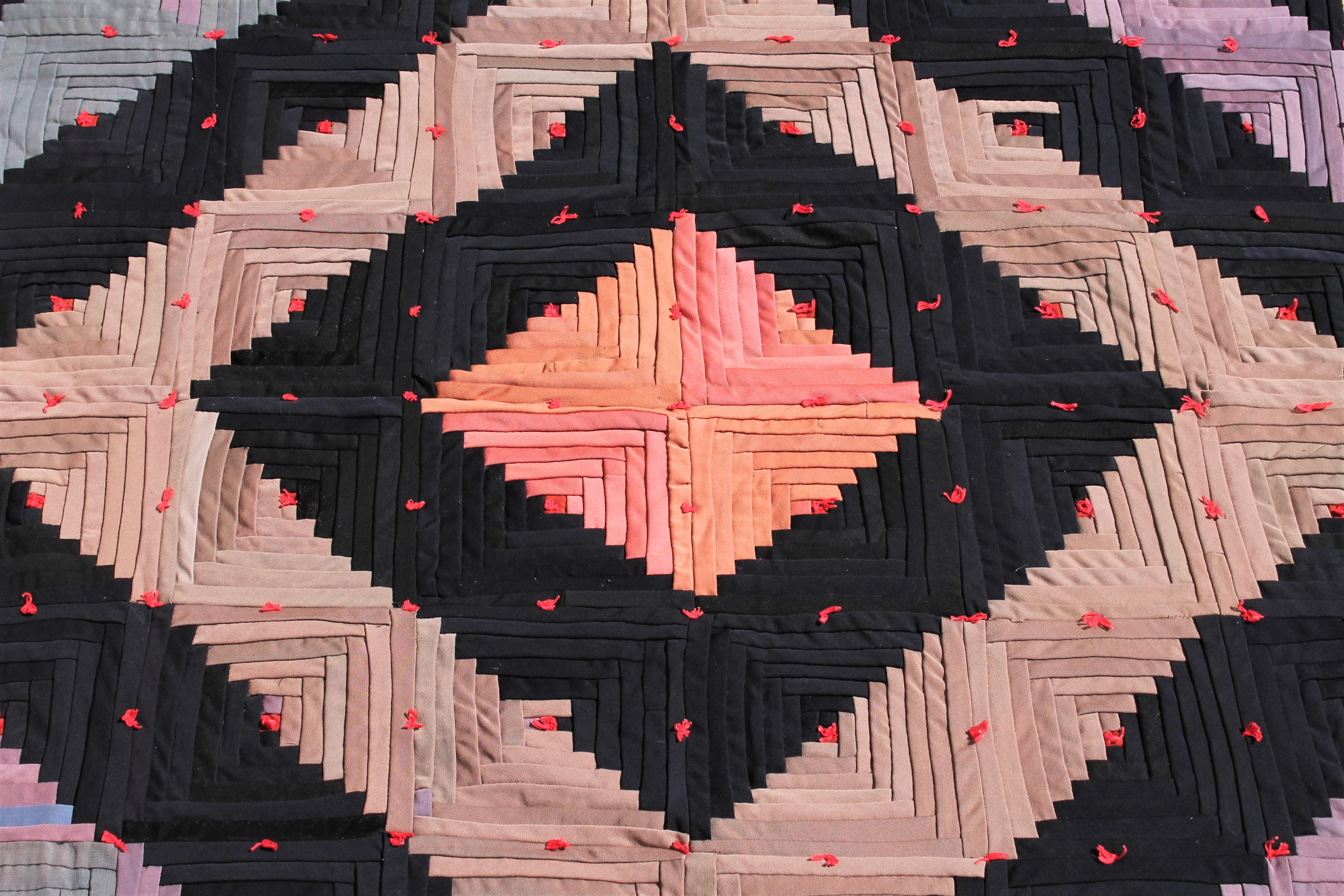 Pennsylvania log cabin tied comforter quilt in wool. This quilt is in fantastic condition.