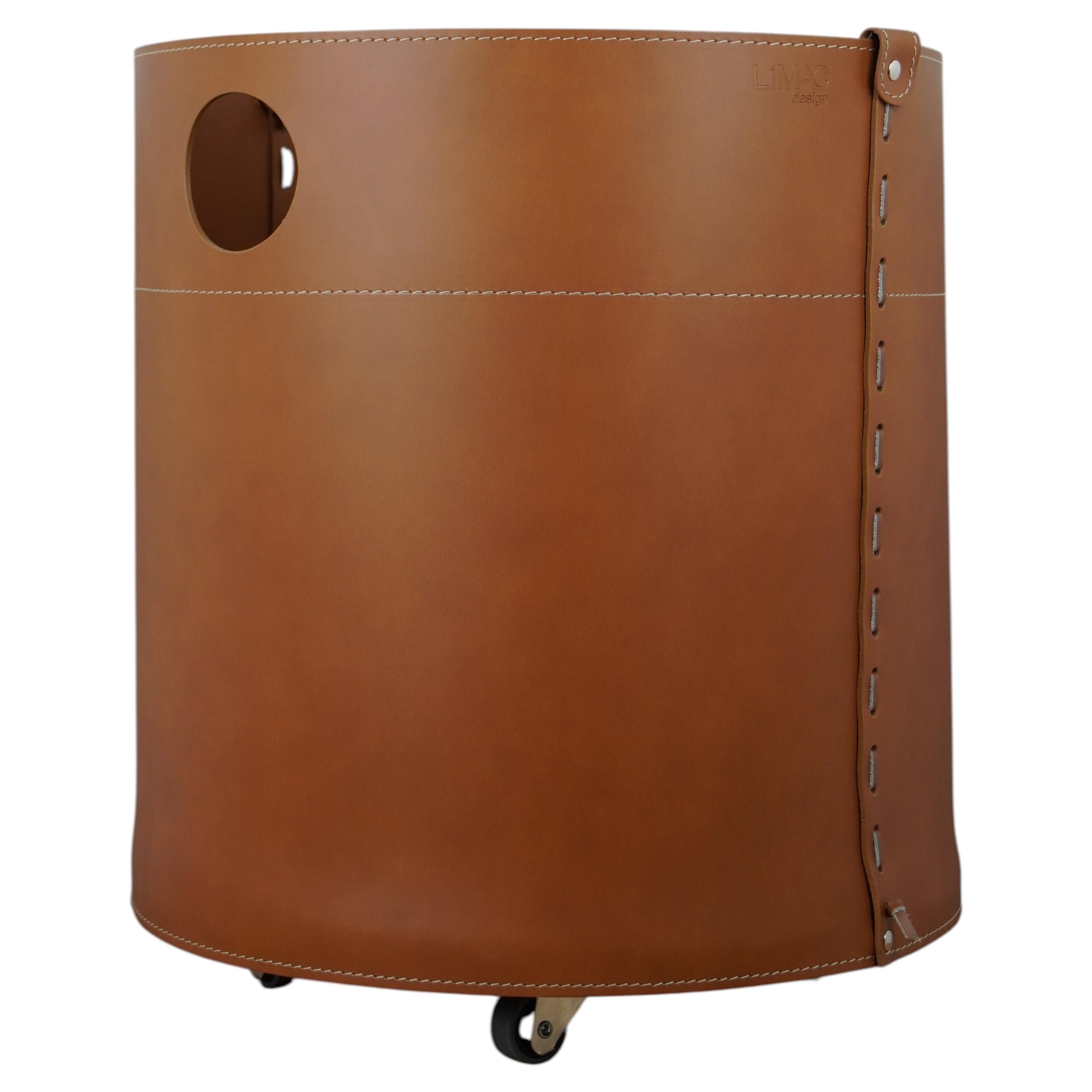 Log holder in regenerated leather GIRO - Diameter 47 cm