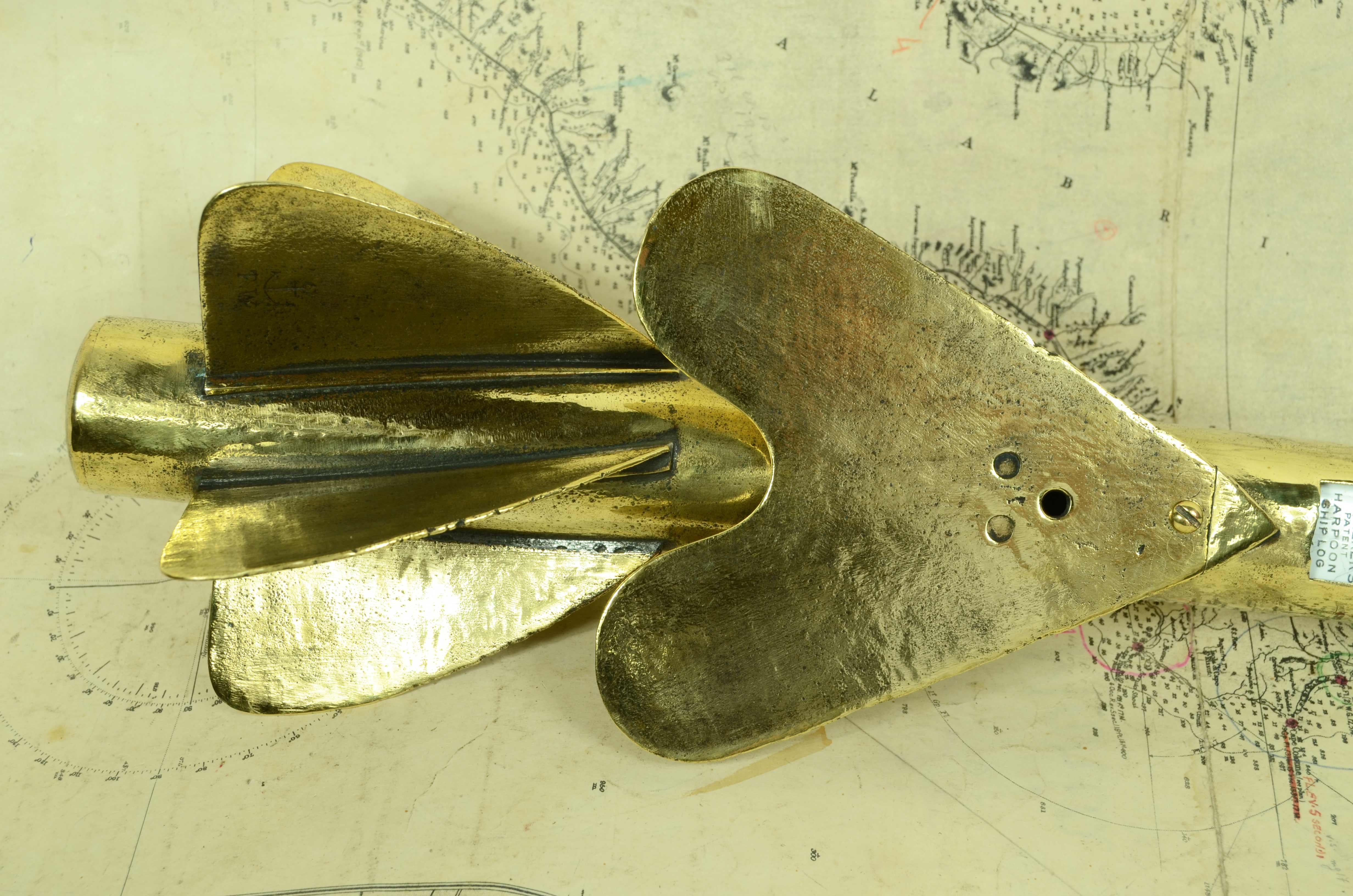 Brass nautical log or solcometer in the shape of a  speargun, signed T. Walker's 1870 For Sale 1