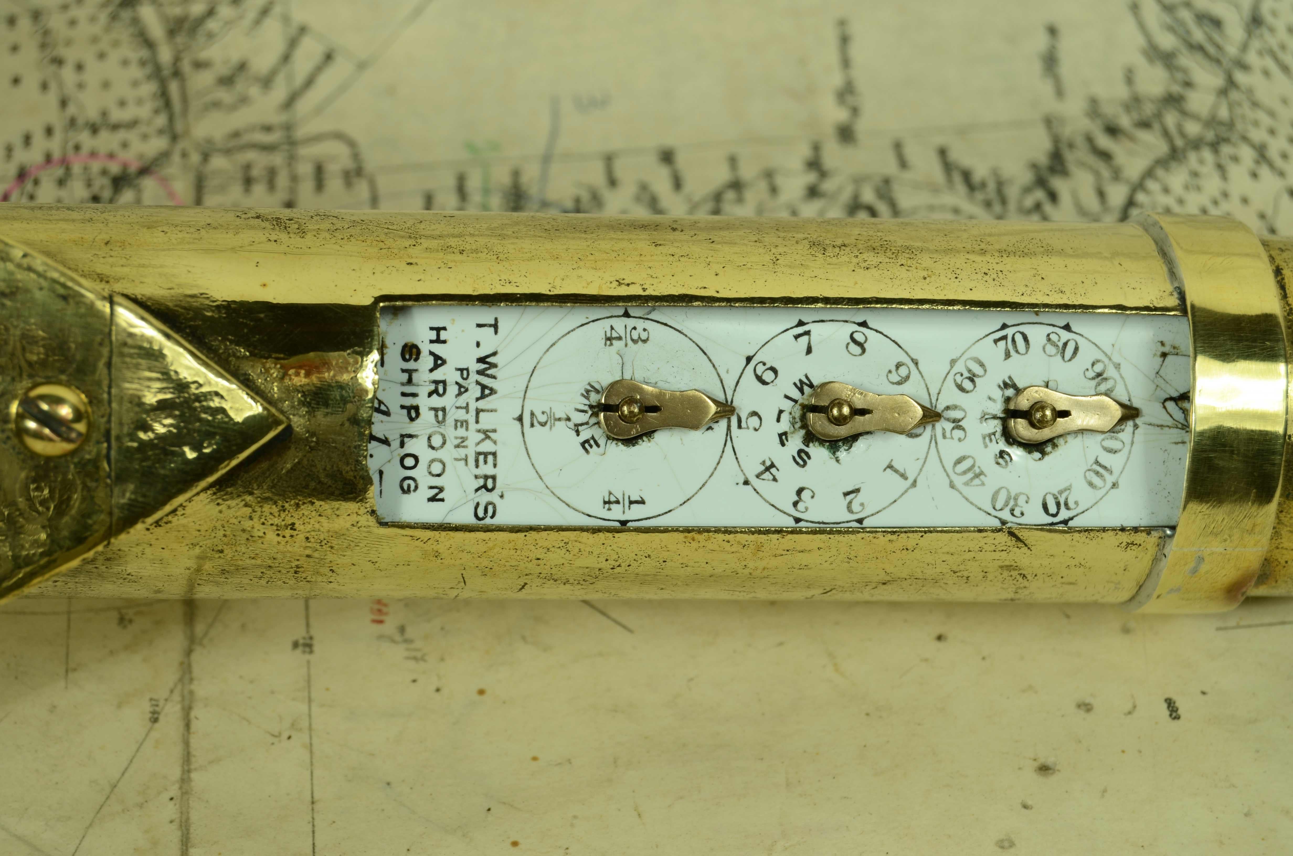 Brass nautical log or solcometer in the shape of a  speargun, signed T. Walker's 1870 For Sale 3