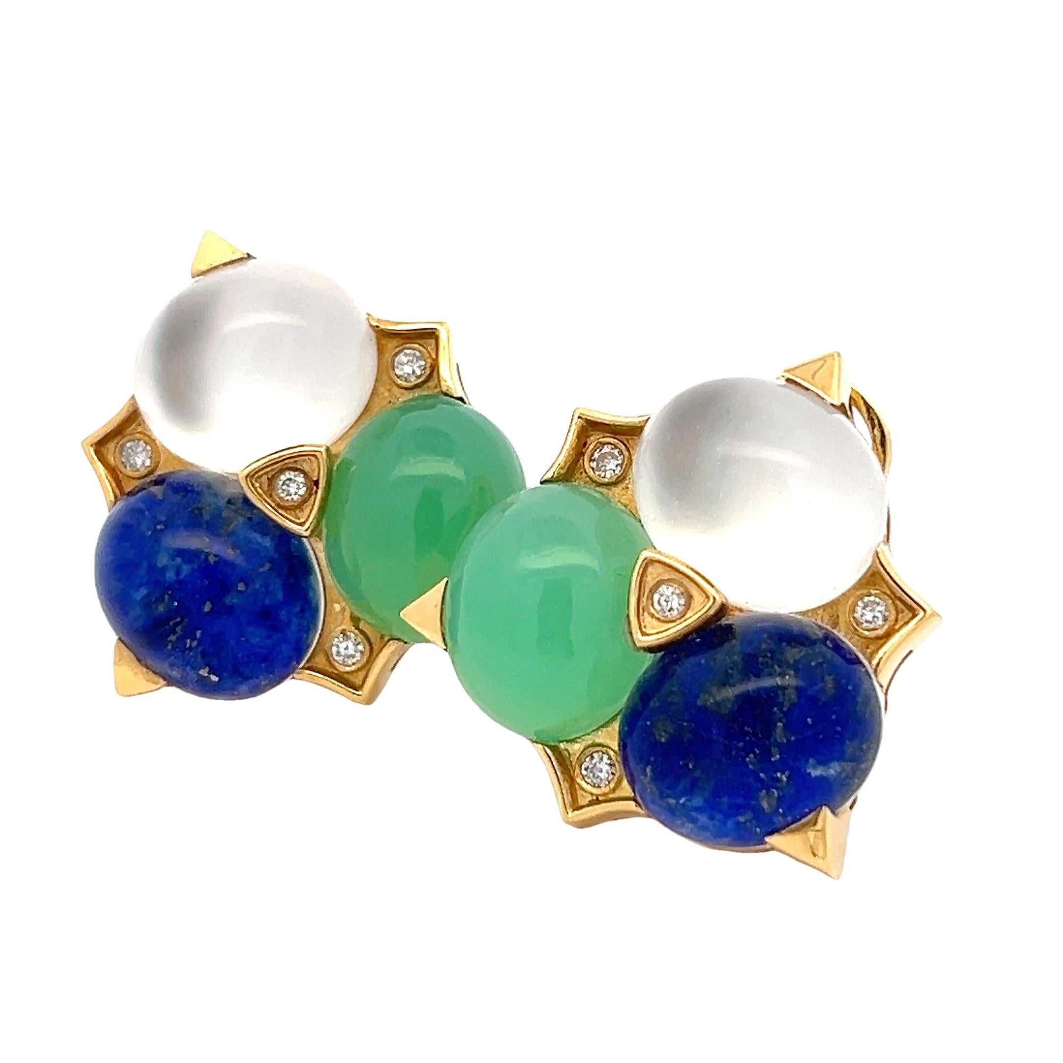 Modern Logan Hollowell 18K Gold Multi-Gemstone Clip-On Earrings, Signed LH NYC For Sale