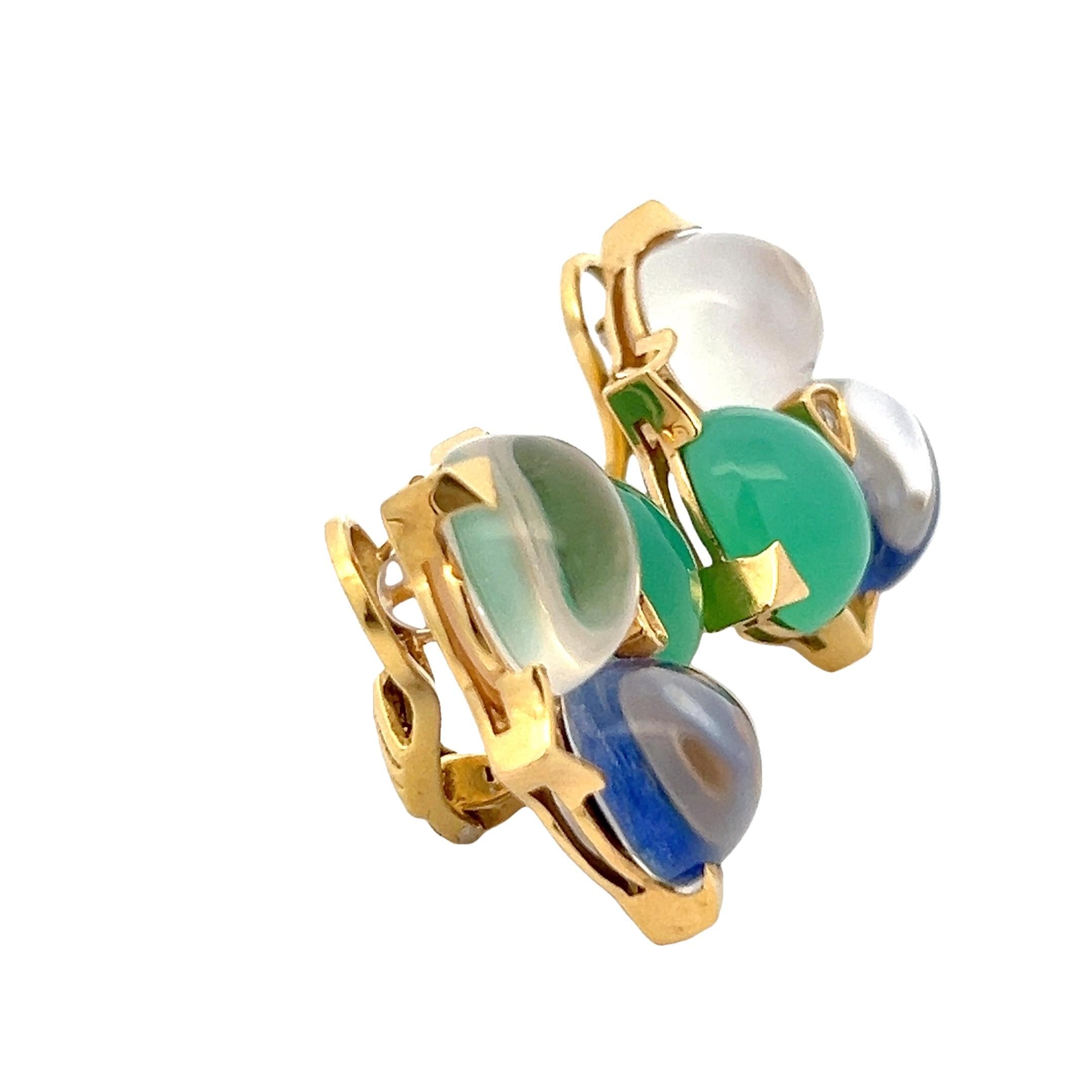 Women's Logan Hollowell 18K Gold Multi-Gemstone Clip-On Earrings, Signed LH NYC For Sale