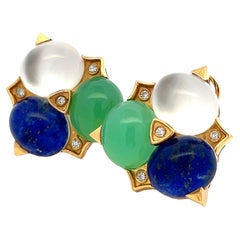 Logan Hollowell 18K Gold Multi-Gemstone Clip-On Earrings, Signed LH NYC