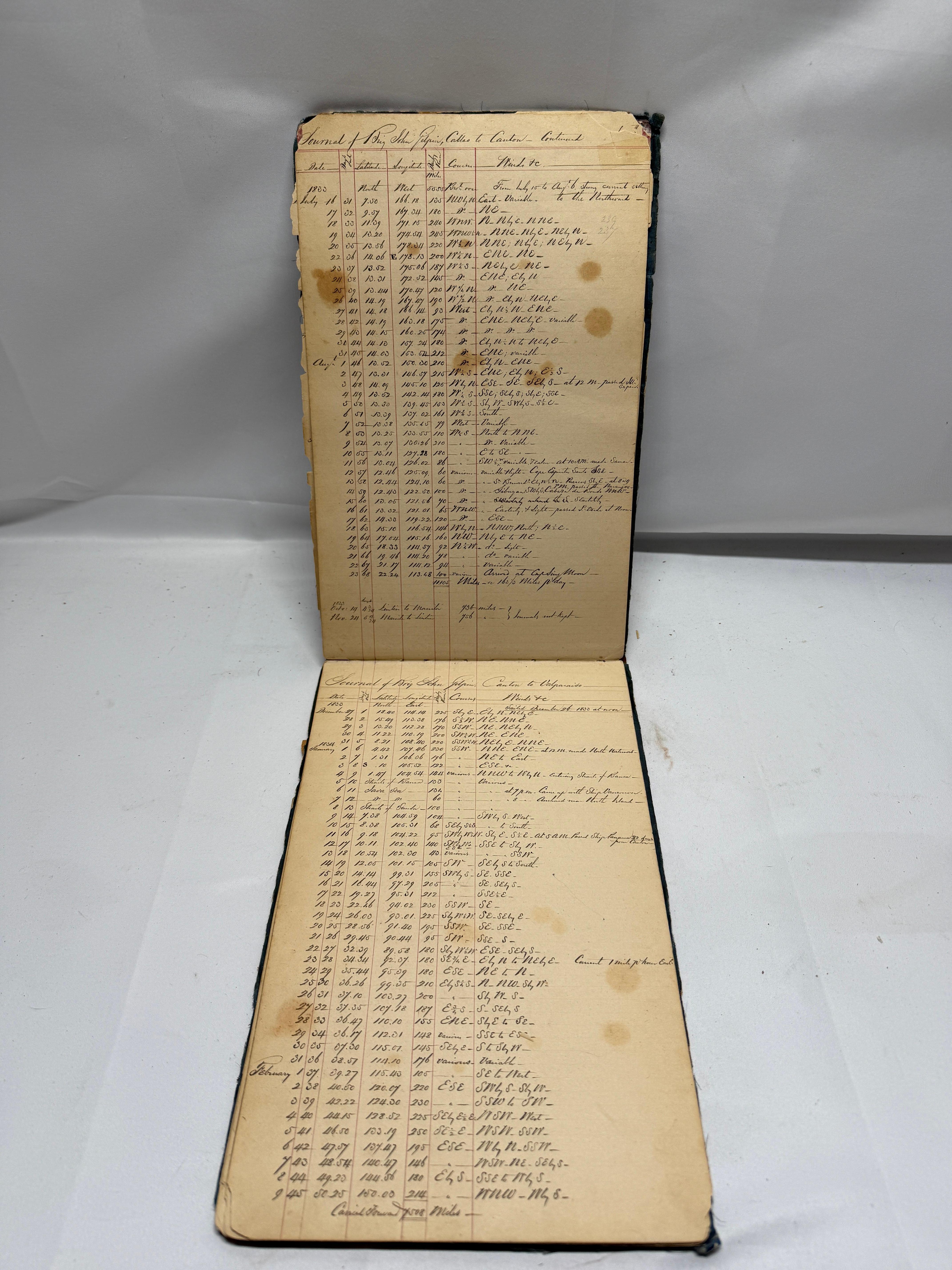 Logbuch der Brigg John Gilpin: Von Baltimore nach Kanton, 1832-1841 (Papier) im Angebot