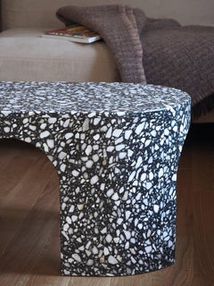 Loggia Large Oval Side Table or Black Terrazzo Marble by Portego