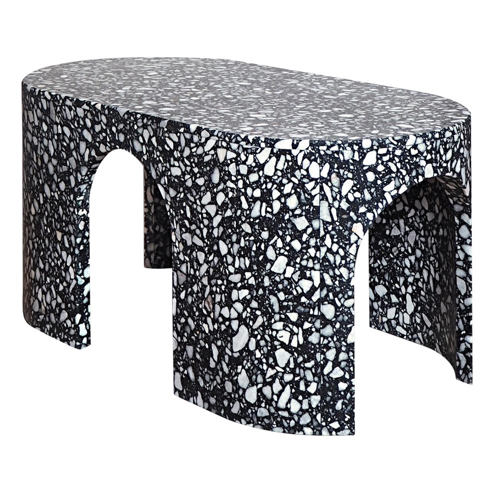 Loggia Large Oval Side Table or Black Terrazzo Marble by Portego