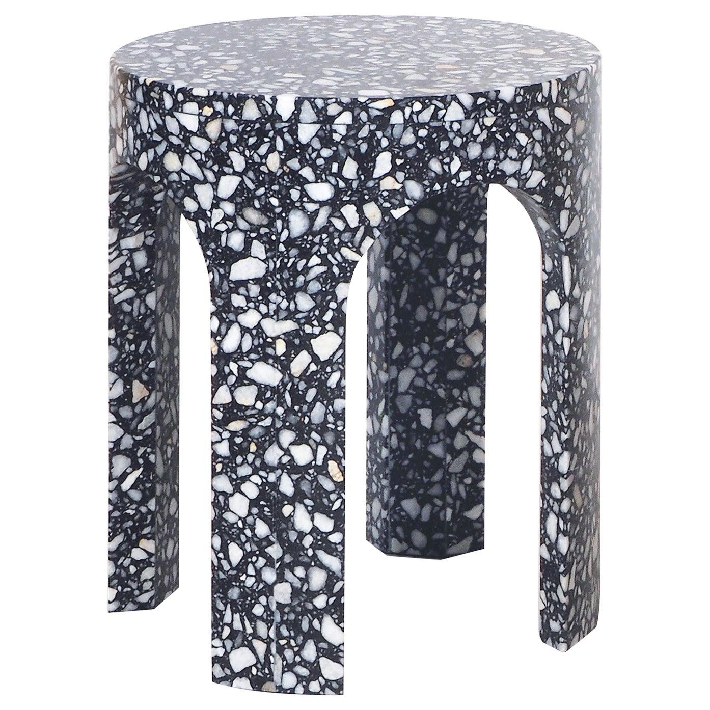 Loggia Small Side Table or Black Terrazzo Marble by Portego For Sale