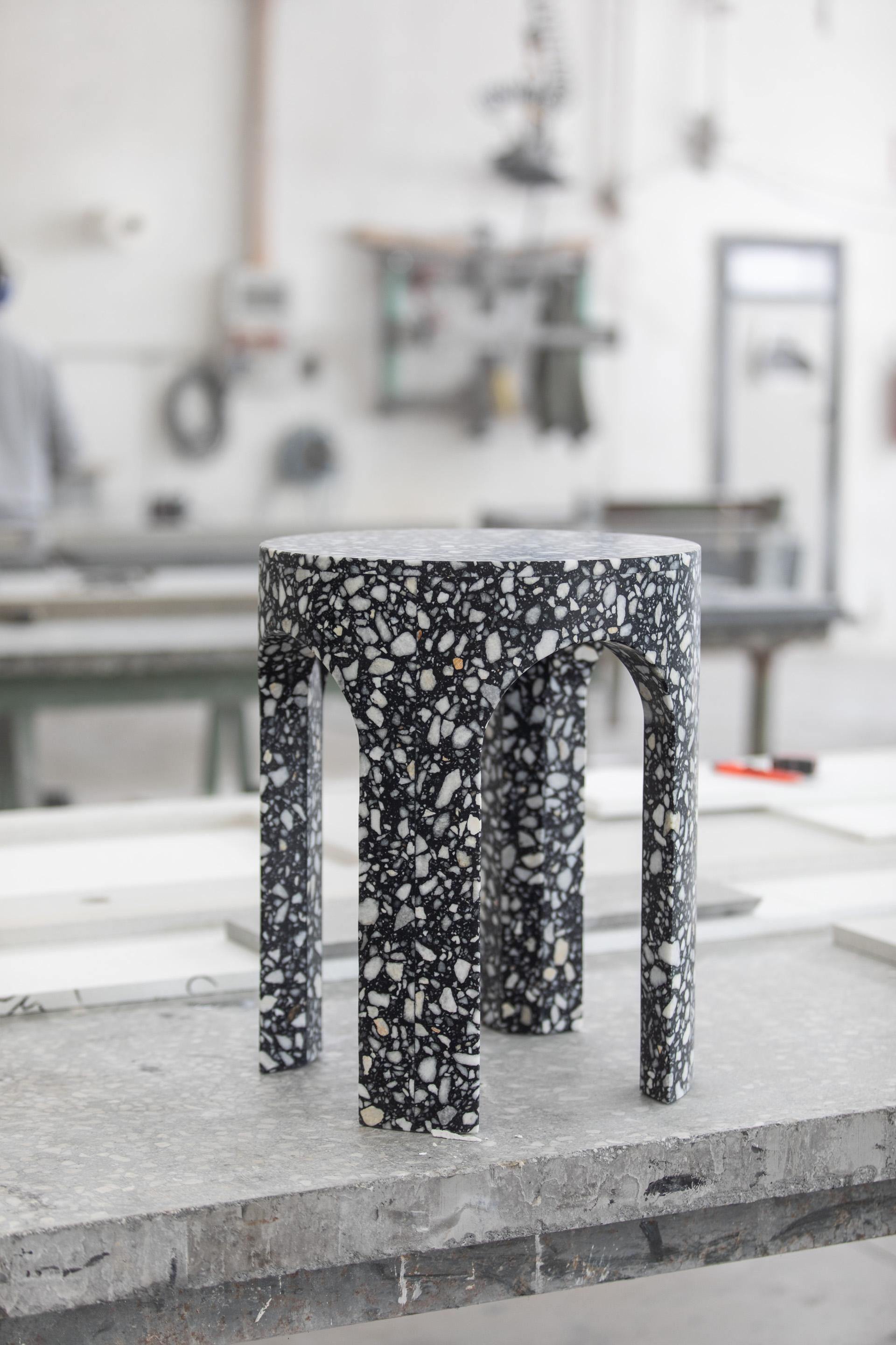 Loggia Small Side Table or Black Terrazzo Marble by Portego For Sale 1