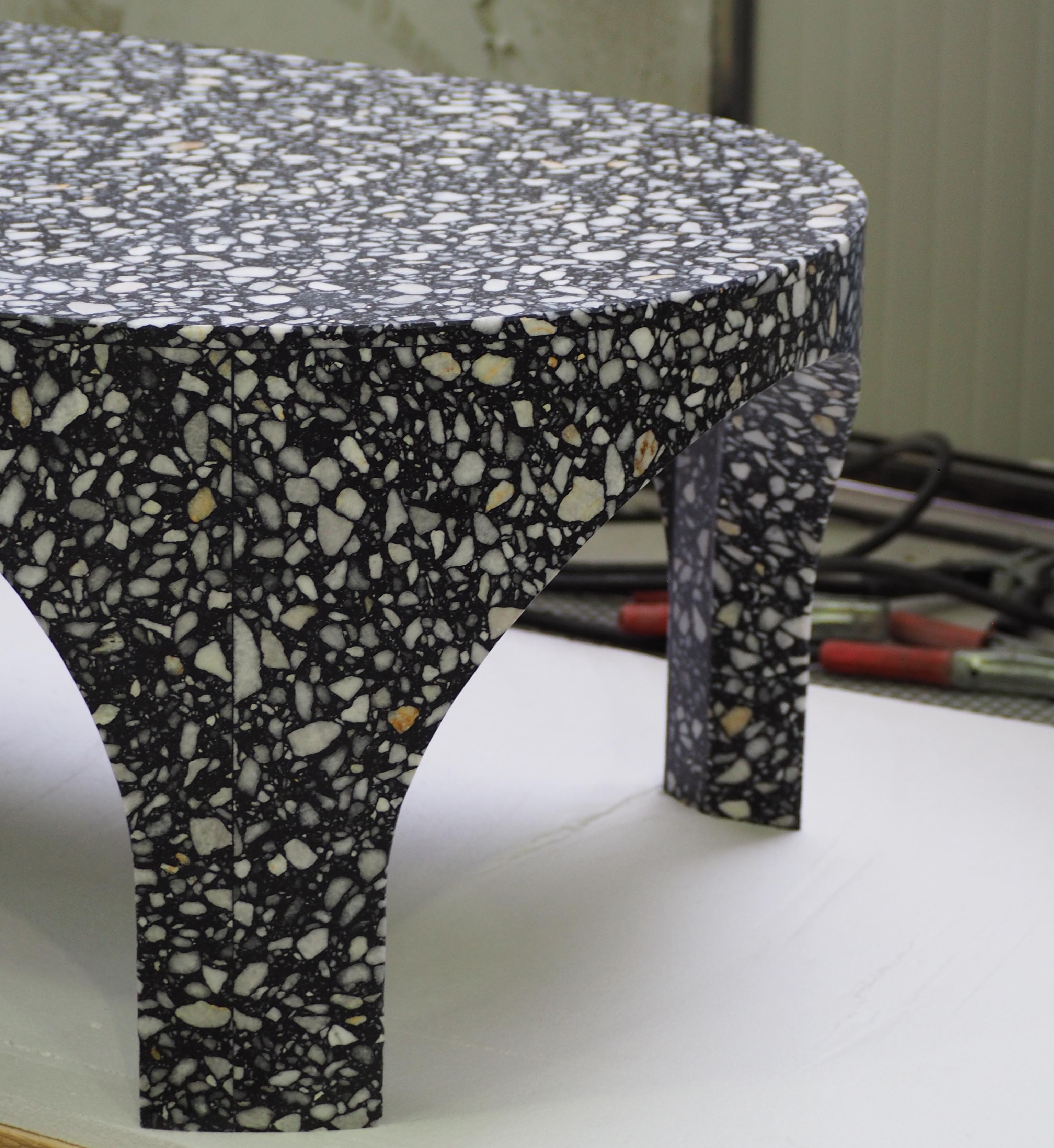 Carved Loggia Tea Table in Black Terrazzo Marble by Portego For Sale