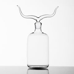 Contemporary Longhorn Hand-Blown Glass Liquor Bottle Horn Animal Trophy Wild