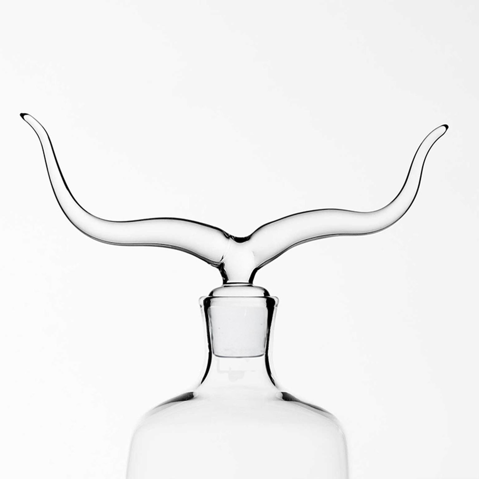 Modern 'Longhorn' Hand Blown Glass Bottle by Simone Crestani For Sale