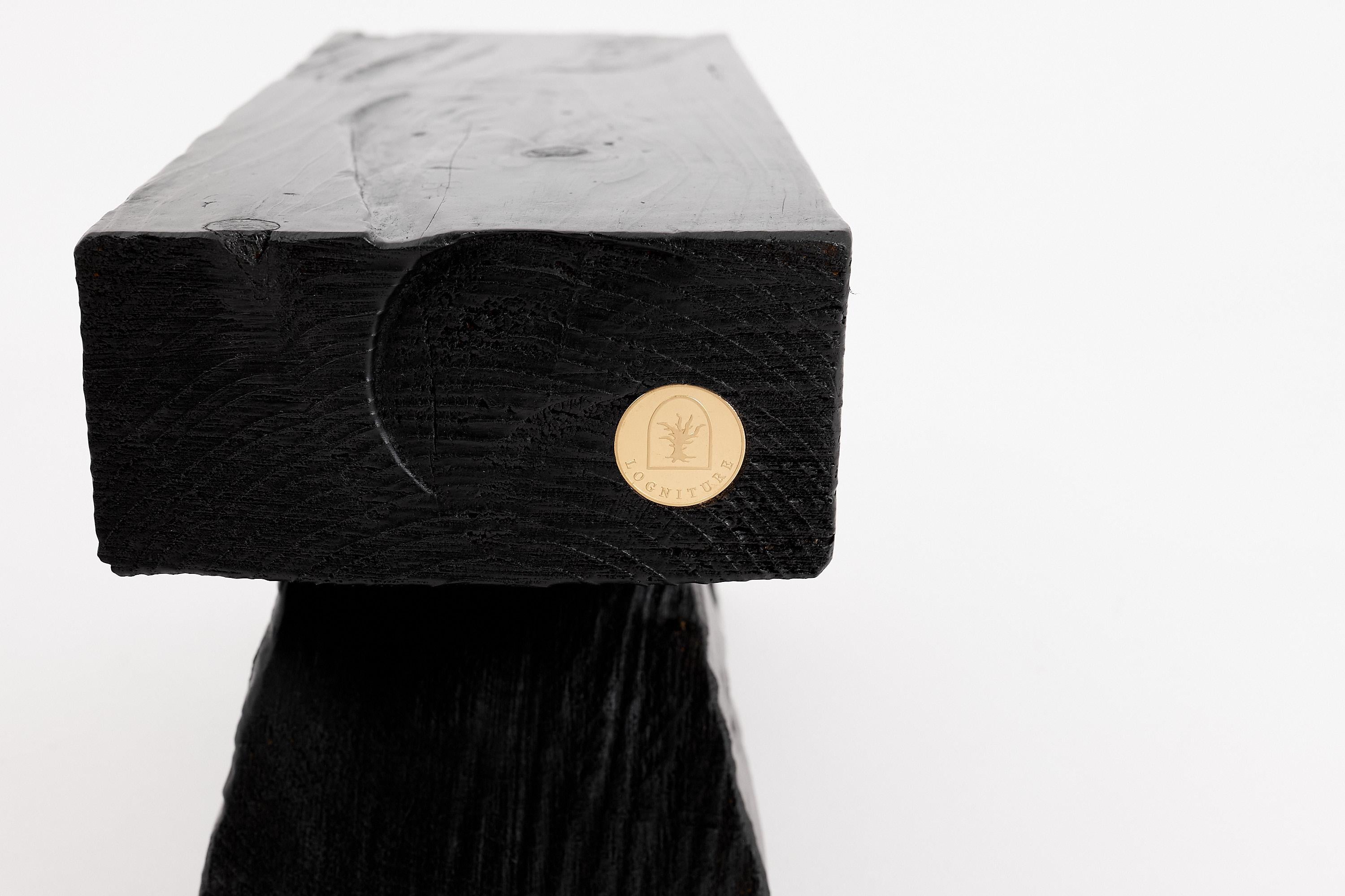 Croatian Logniture, Blackened Wood Stool with Angled Geometric Base – Bold Artisan Design For Sale