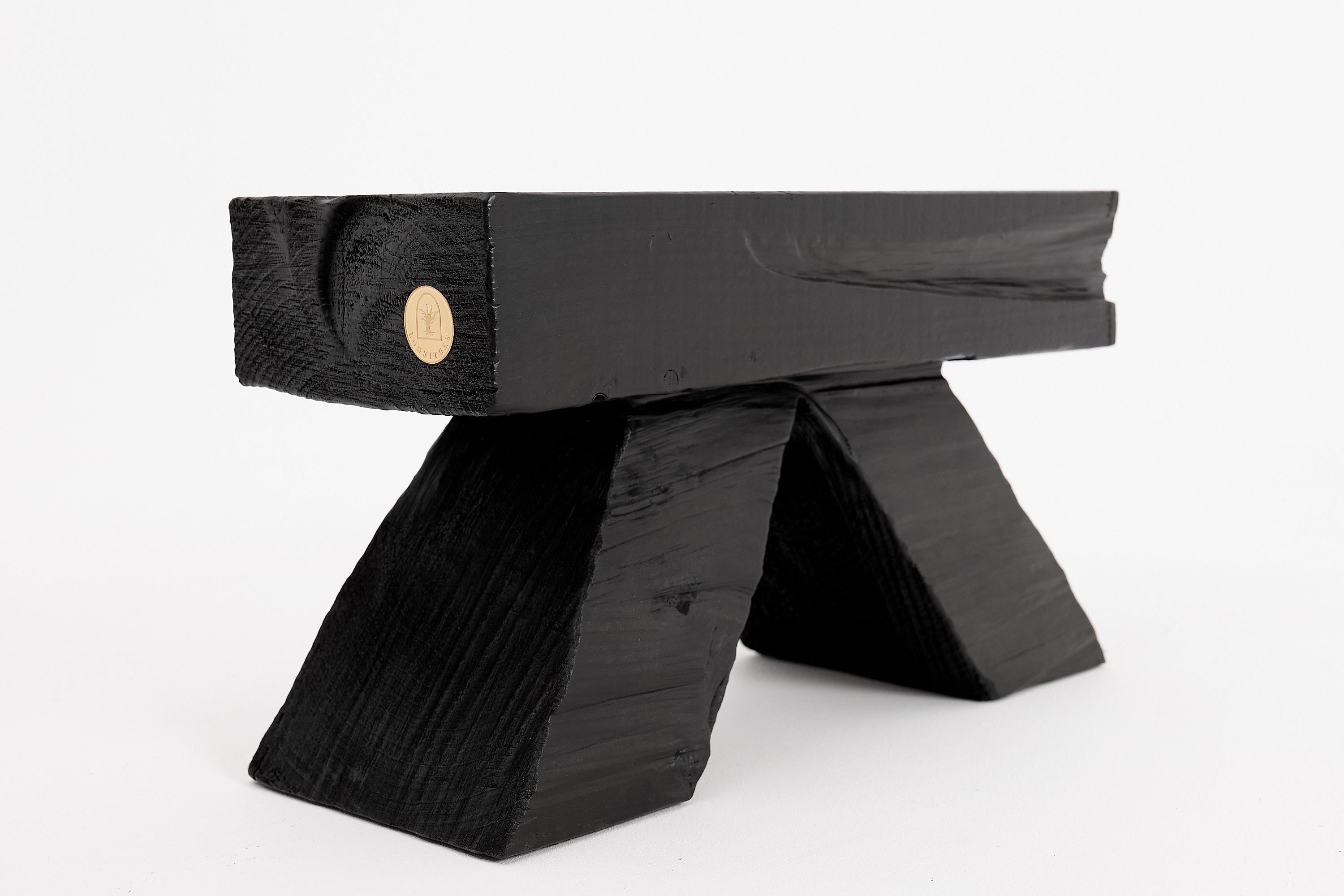 Logniture, Blackened Wood Stool with Angled Geometric Base – Bold Artisan Design In New Condition For Sale In Stara Gradiška, HR