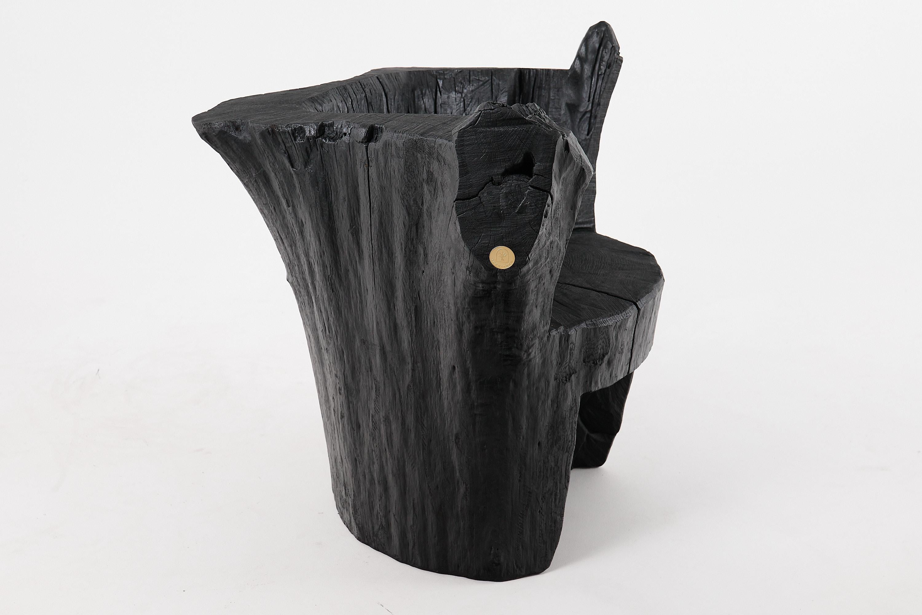 Logniture, Brutalist Sculptural Armchair, Solid Burnt Oak Wood, Organic, 1/1 For Sale 6