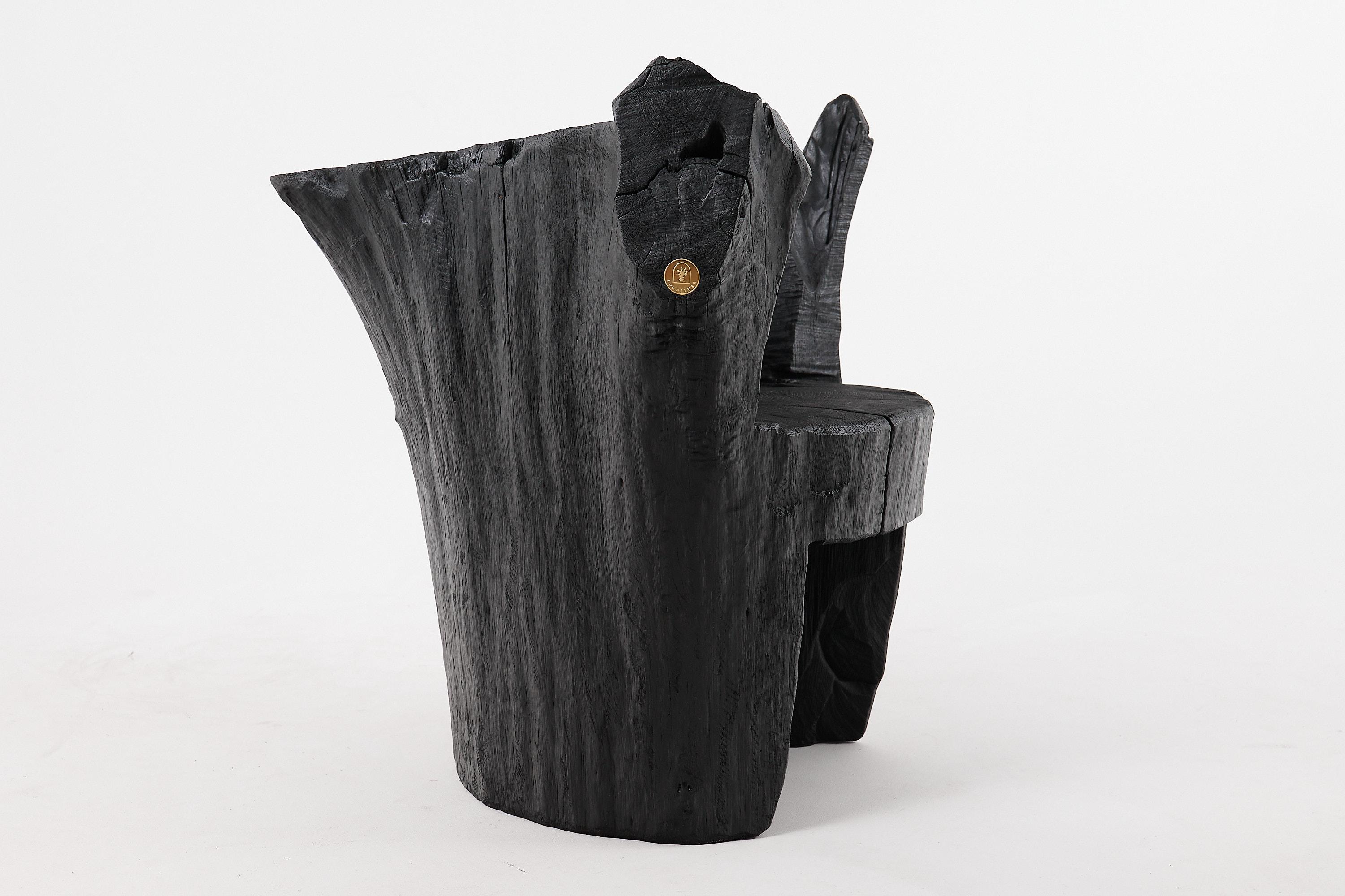 Logniture, Brutalist Sculptural Armchair, Solid Burnt Oak Wood, Organic, 1/1 For Sale 7