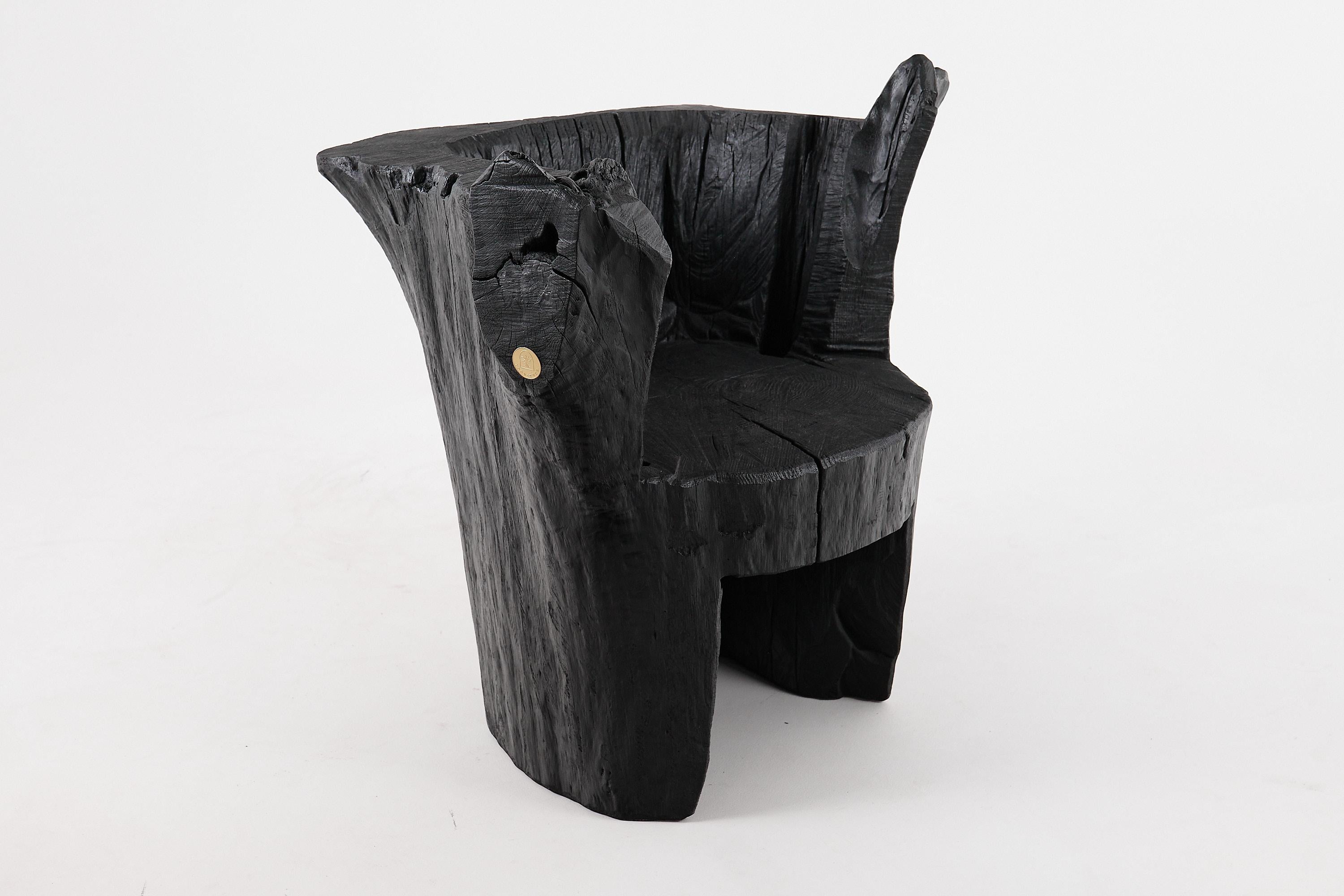 Logniture, Brutalist Sculptural Armchair, Solid Burnt Oak Wood, Organic, 1/1 For Sale 8