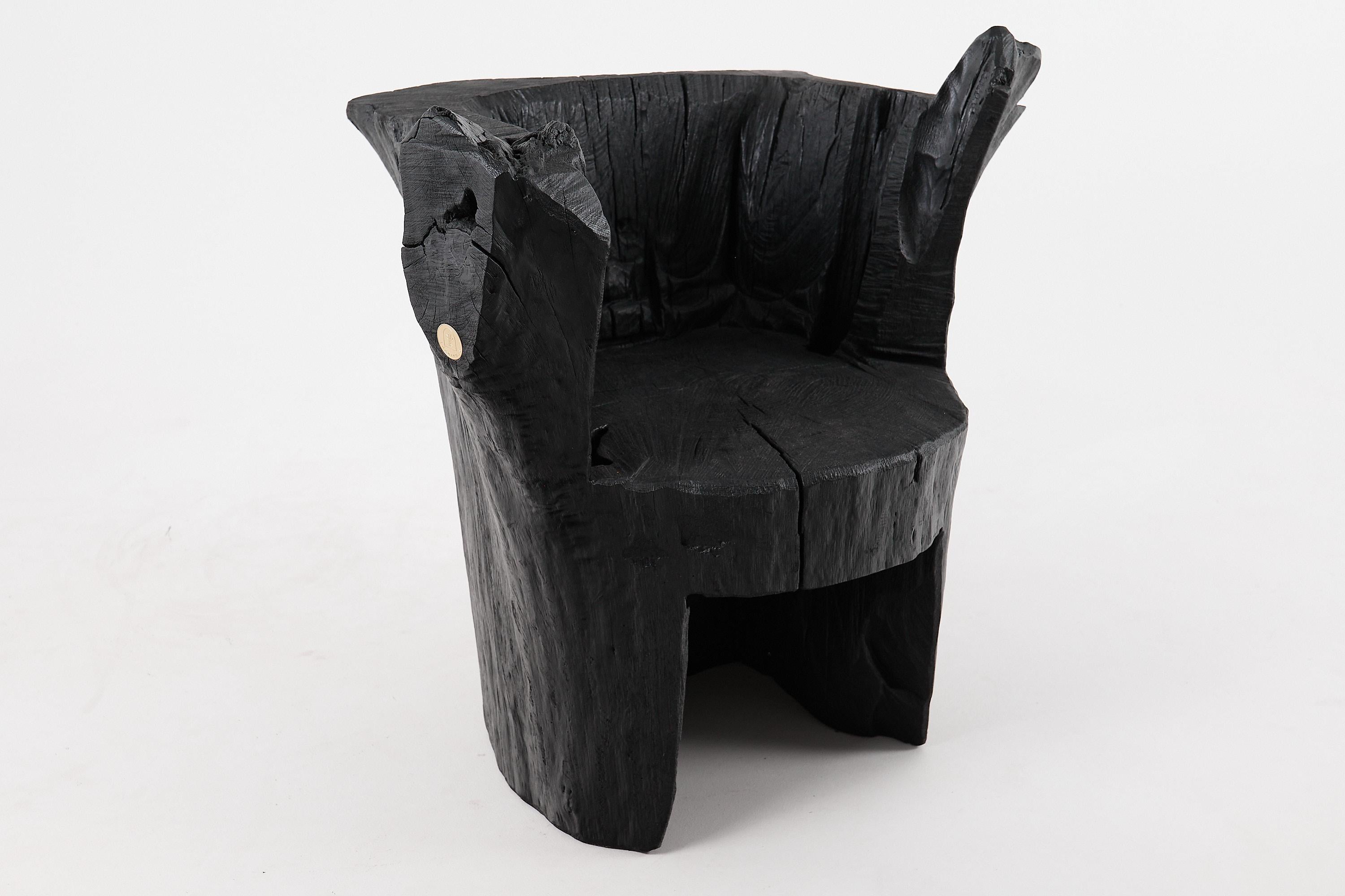 Logniture, Brutalist Sculptural Armchair, Solid Burnt Oak Wood, Organic, 1/1 For Sale 9