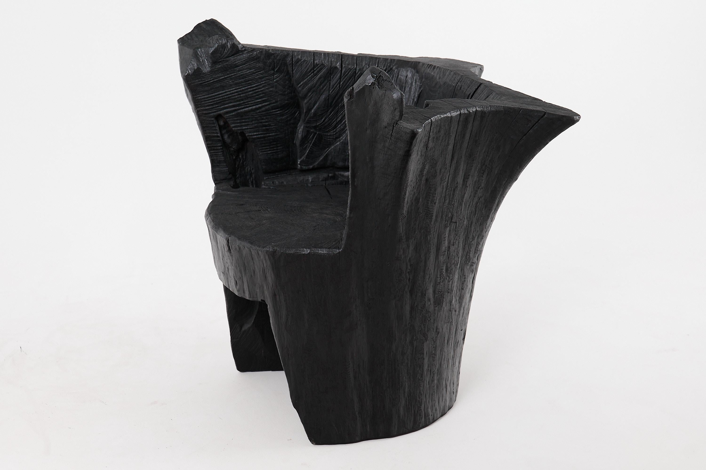 Contemporary Logniture, Brutalist Sculptural Armchair, Solid Burnt Oak Wood, Organic, 1/1 For Sale