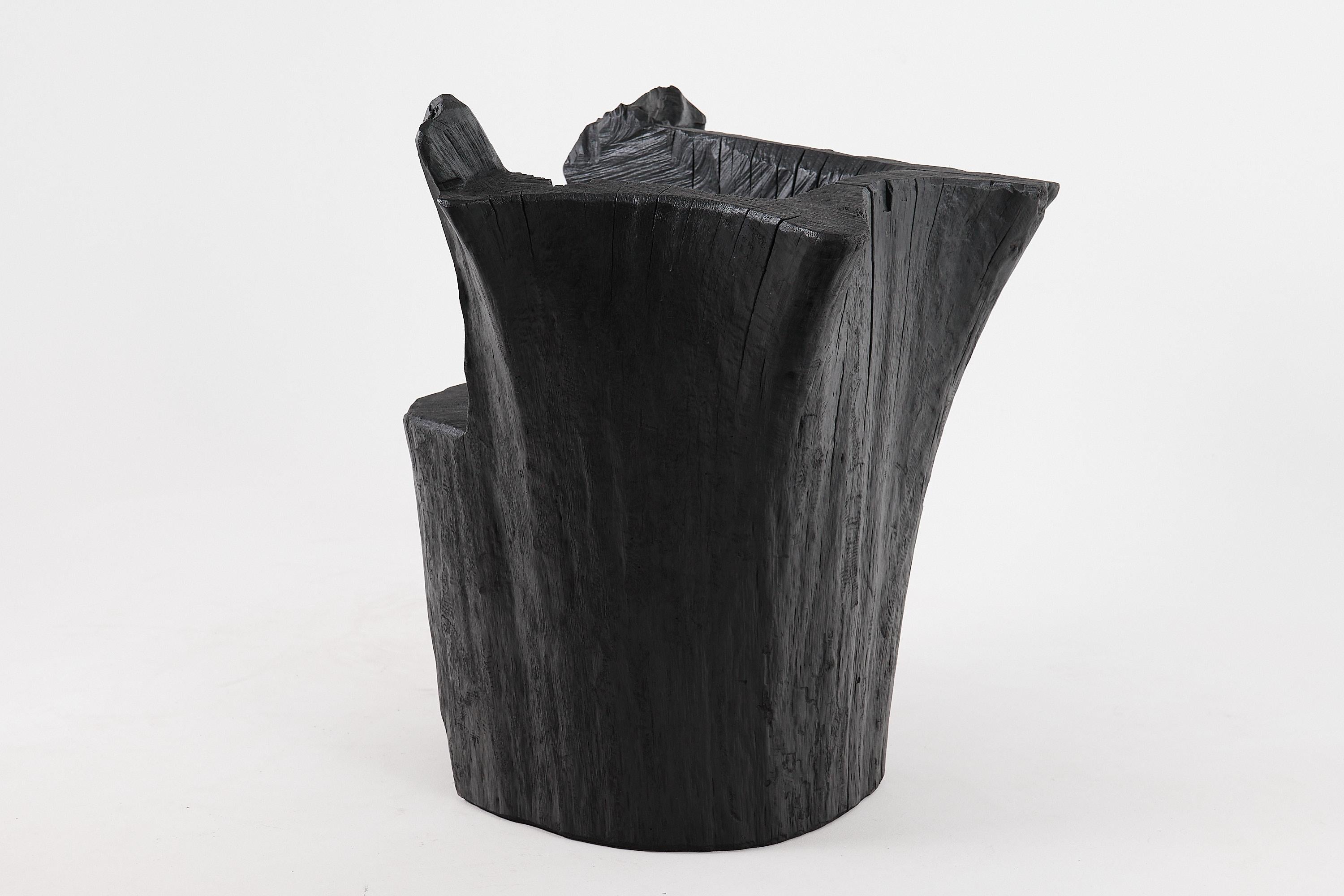 Logniture, Brutalist Sculptural Armchair, Solid Burnt Oak Wood, Organic, 1/1 For Sale 1