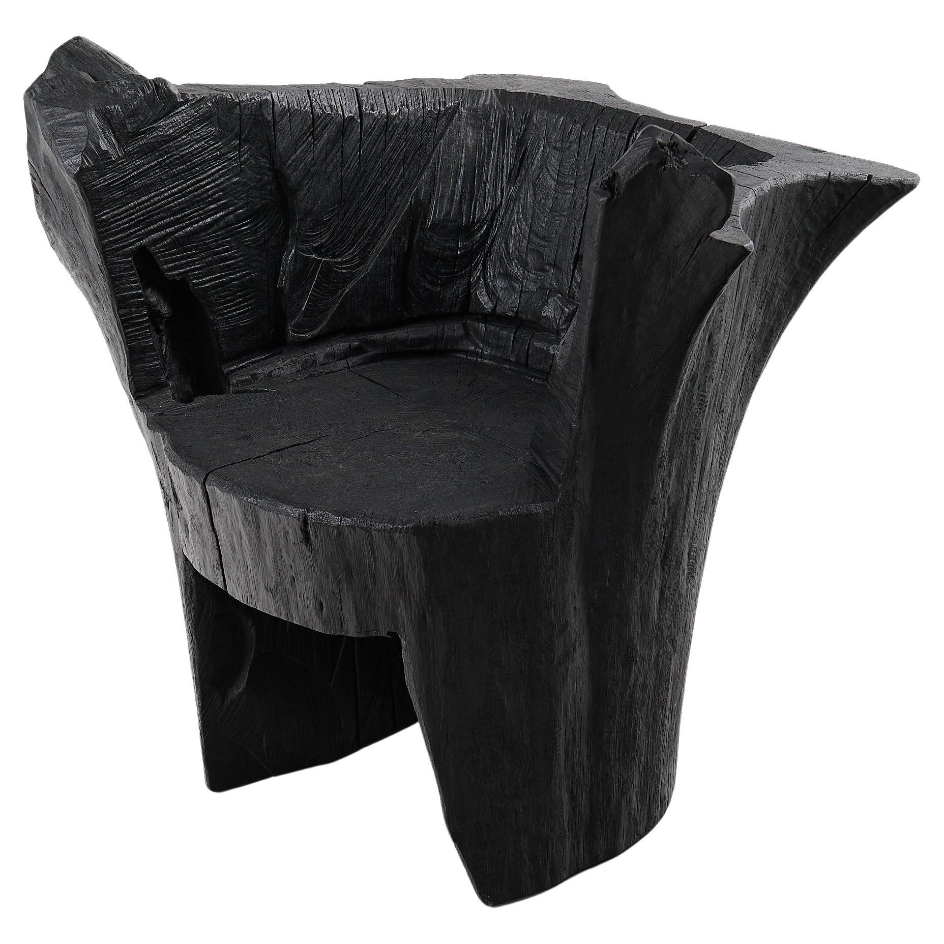 Logniture, Brutalist Sculptural Armchair, Solid Burnt Oak Wood, Organic, 1/1 For Sale