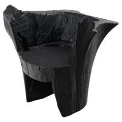 Logniture, Brutalist Sculptural Armchair, Solid Burnt Oak Wood, Organic, 1/1