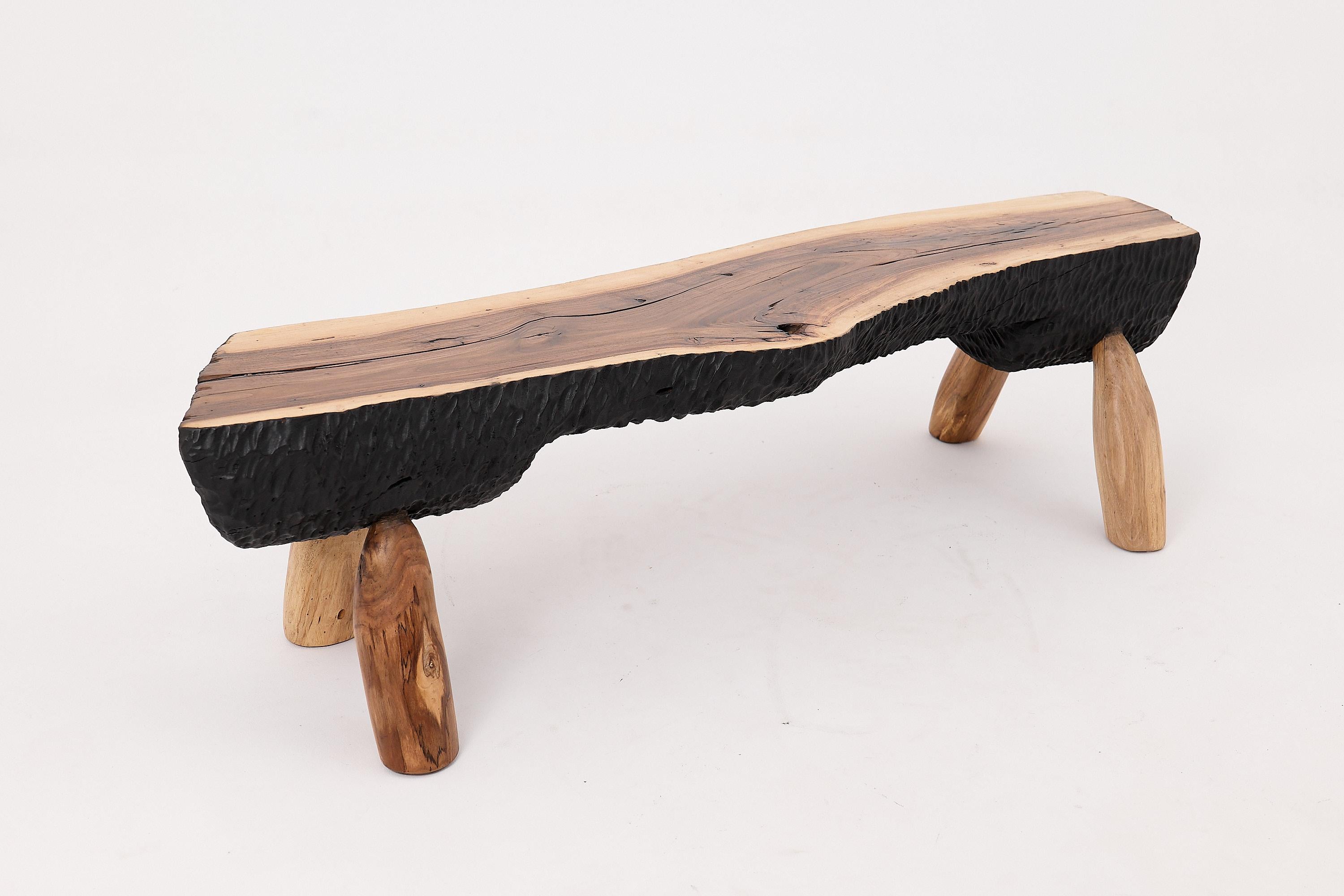 Logniture, Live Edge Walnut Bench, Wabi-Sabi, Brutalist, Log Furniture For Sale 4