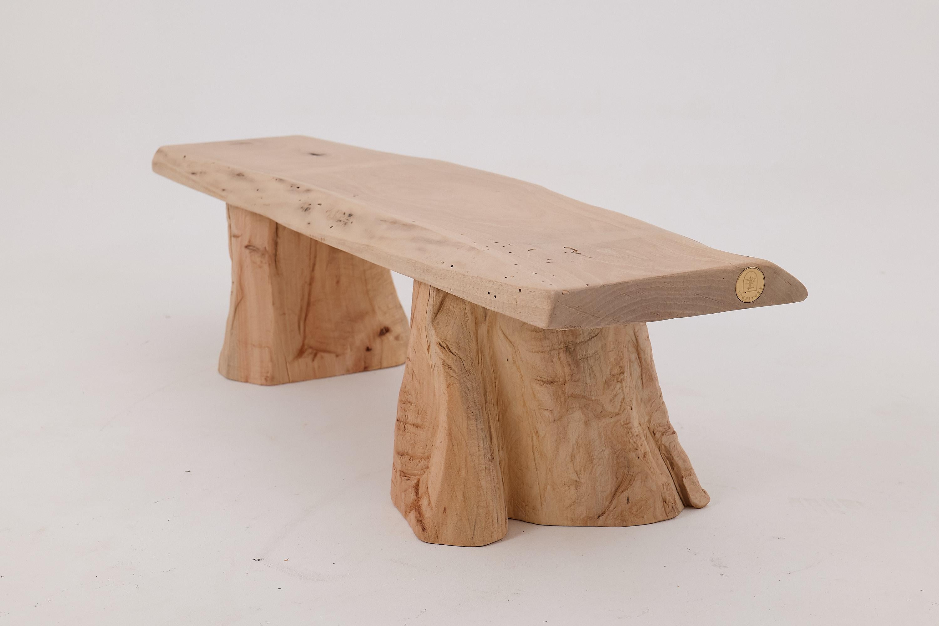 Logniture, Bank aus Nussbaumholz mit naturfarbener Kante, Wabi-Sabi, Brutalismus, Log Furniture im Angebot 5