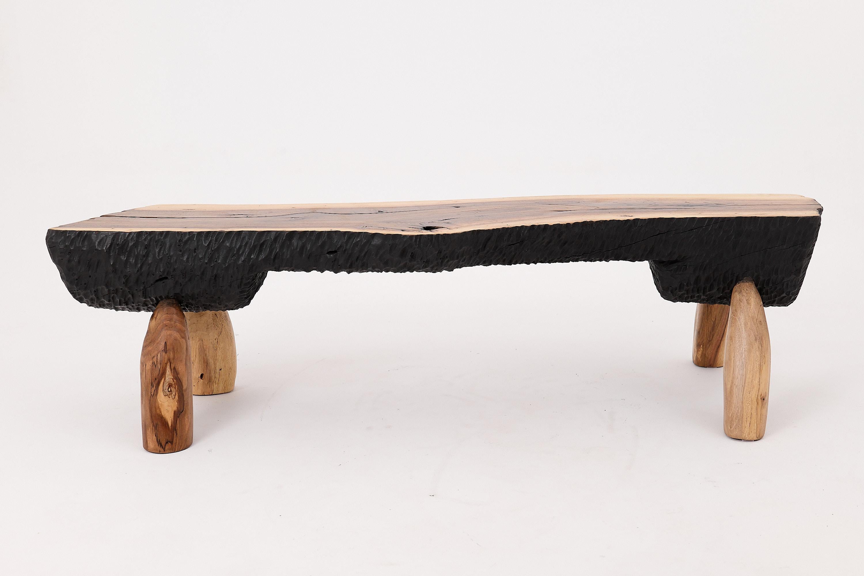 Logniture, Live Edge Walnut Bench, Wabi-Sabi, Brutalist, Log Furniture For Sale 5