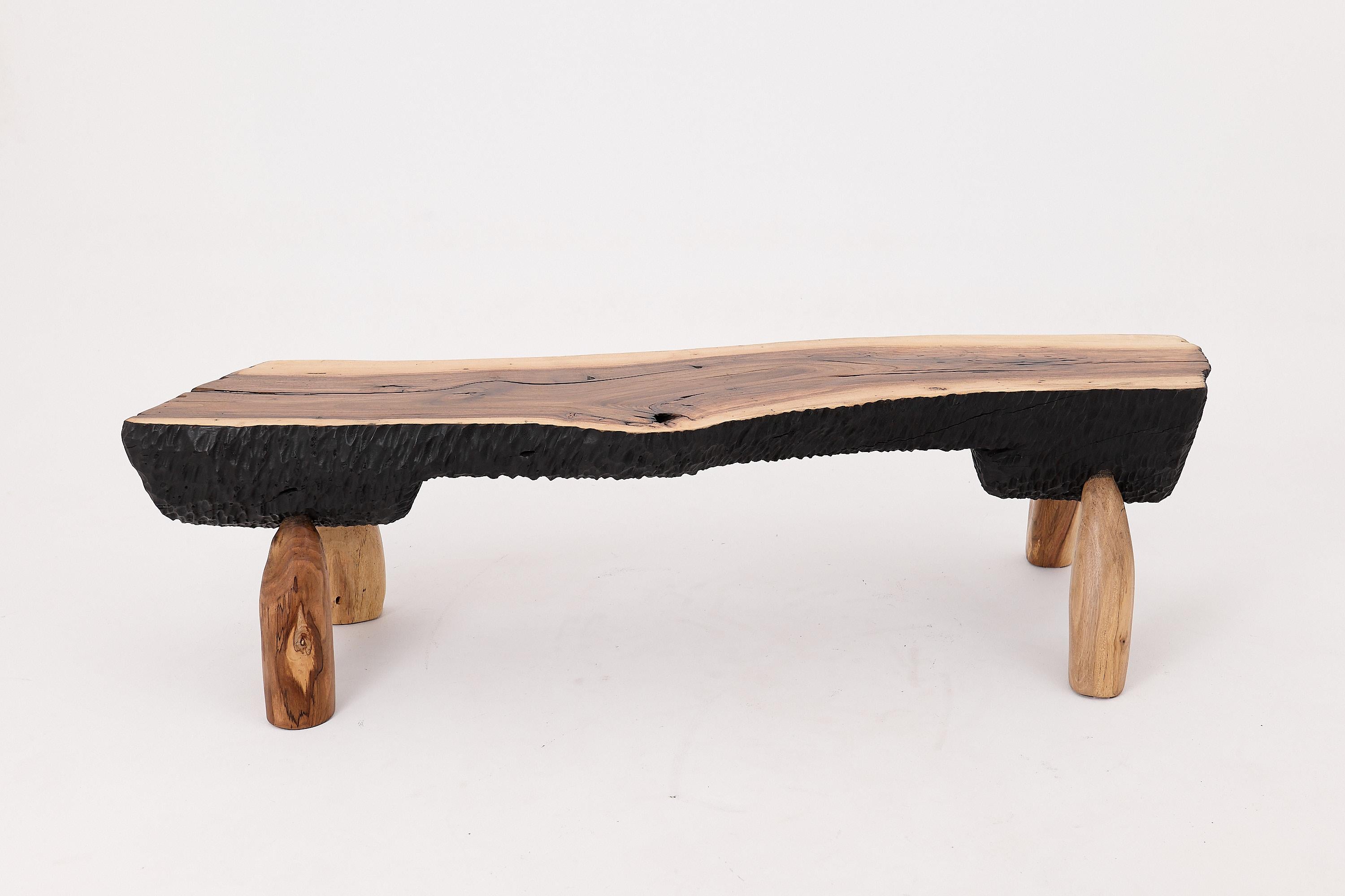 Logniture, Live Edge Walnut Bench, Wabi-Sabi, Brutalist, Log Furniture For Sale 6