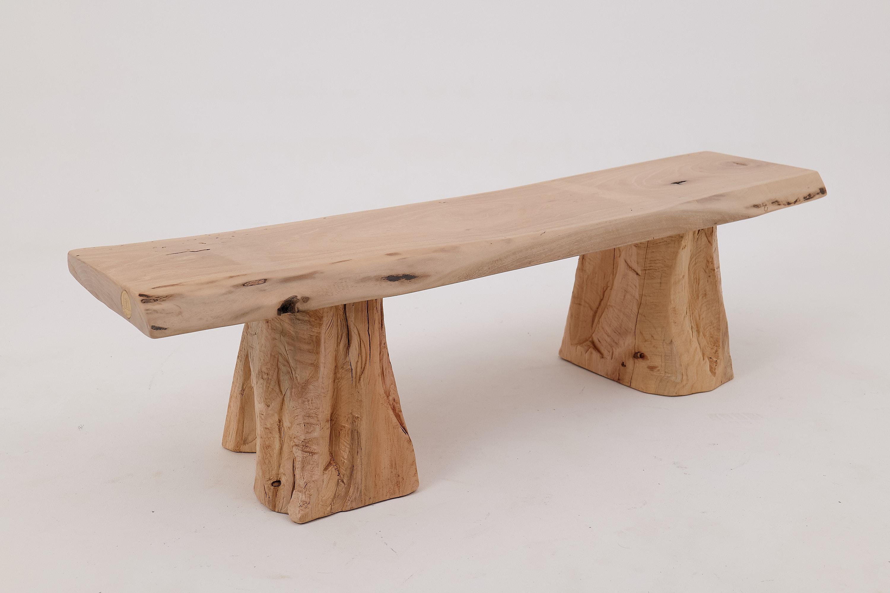 Logniture, Bank aus Nussbaumholz mit naturfarbener Kante, Wabi-Sabi, Brutalismus, Log Furniture im Angebot 7