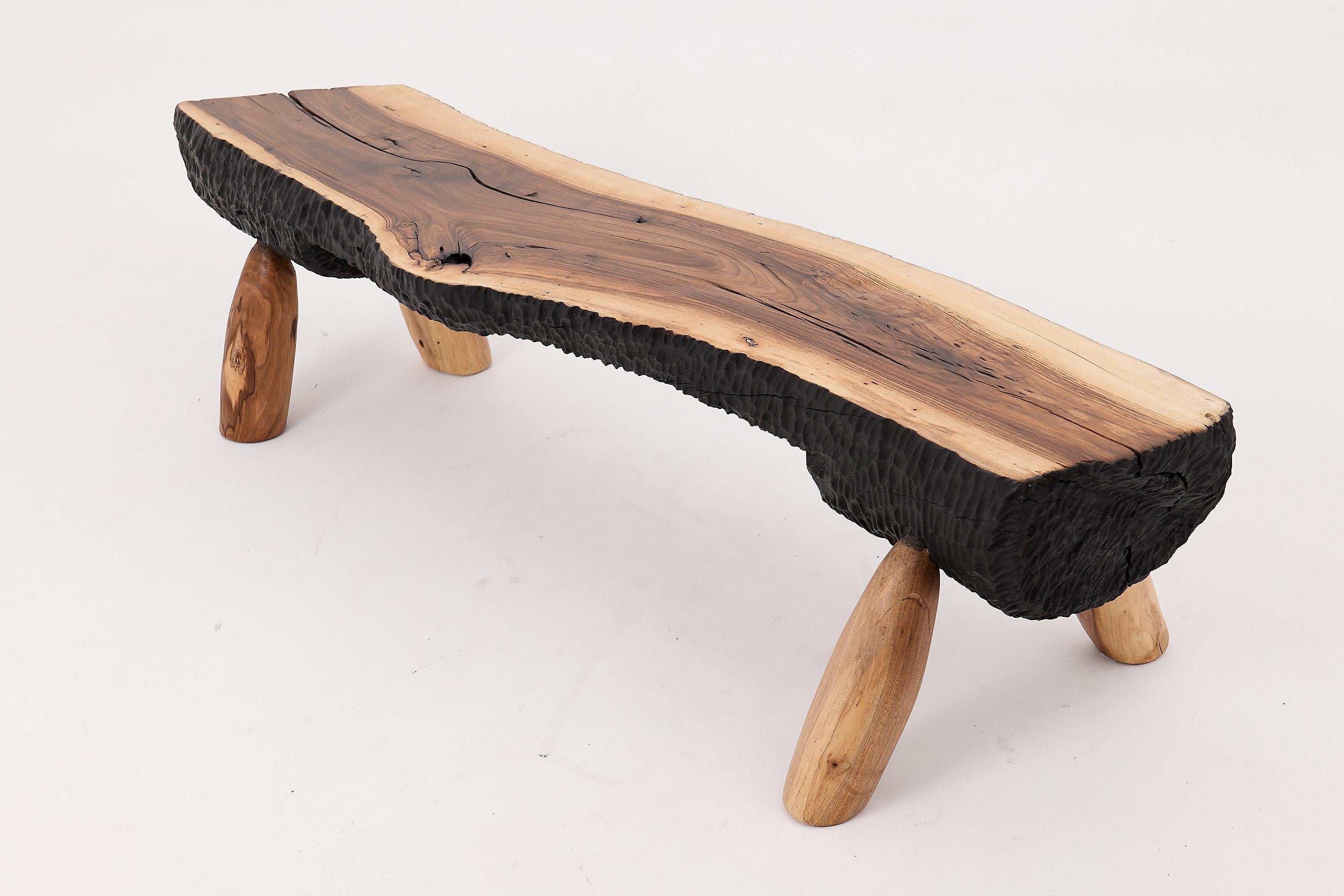 Logniture, Live Edge Walnut Bench, Wabi-Sabi, Brutalist, Log Furniture For Sale 9