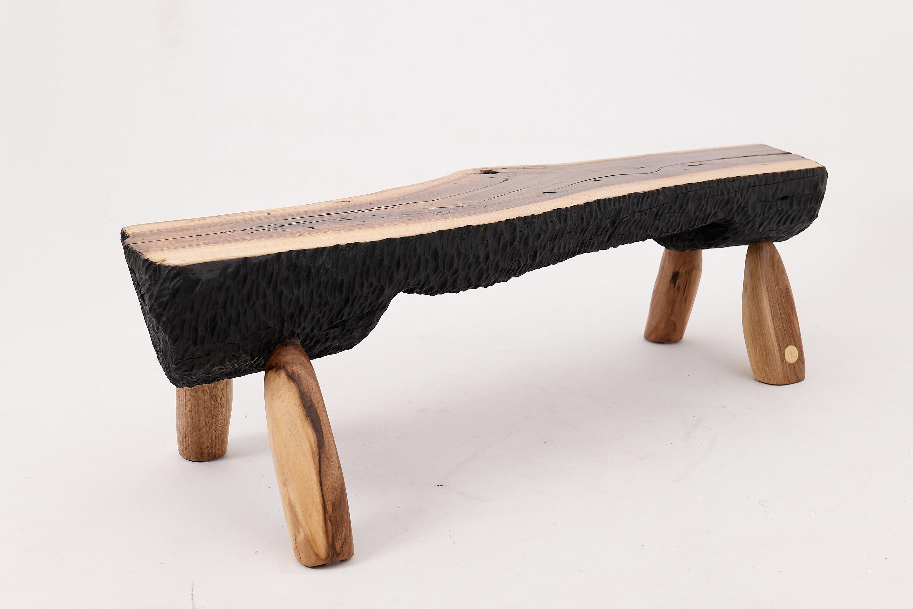 Logniture, Live Edge Walnut Bench, Wabi-Sabi, Brutalist, Log Furniture For Sale 10