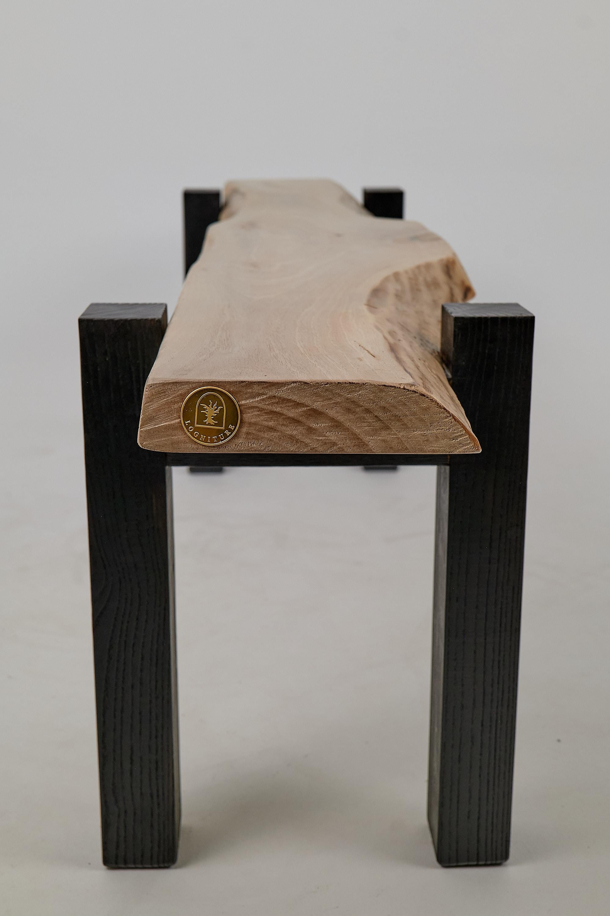 Logniture, Live Edge Walnut & Oak Bench, Wabi-Sabi, Brutalist For Sale 3